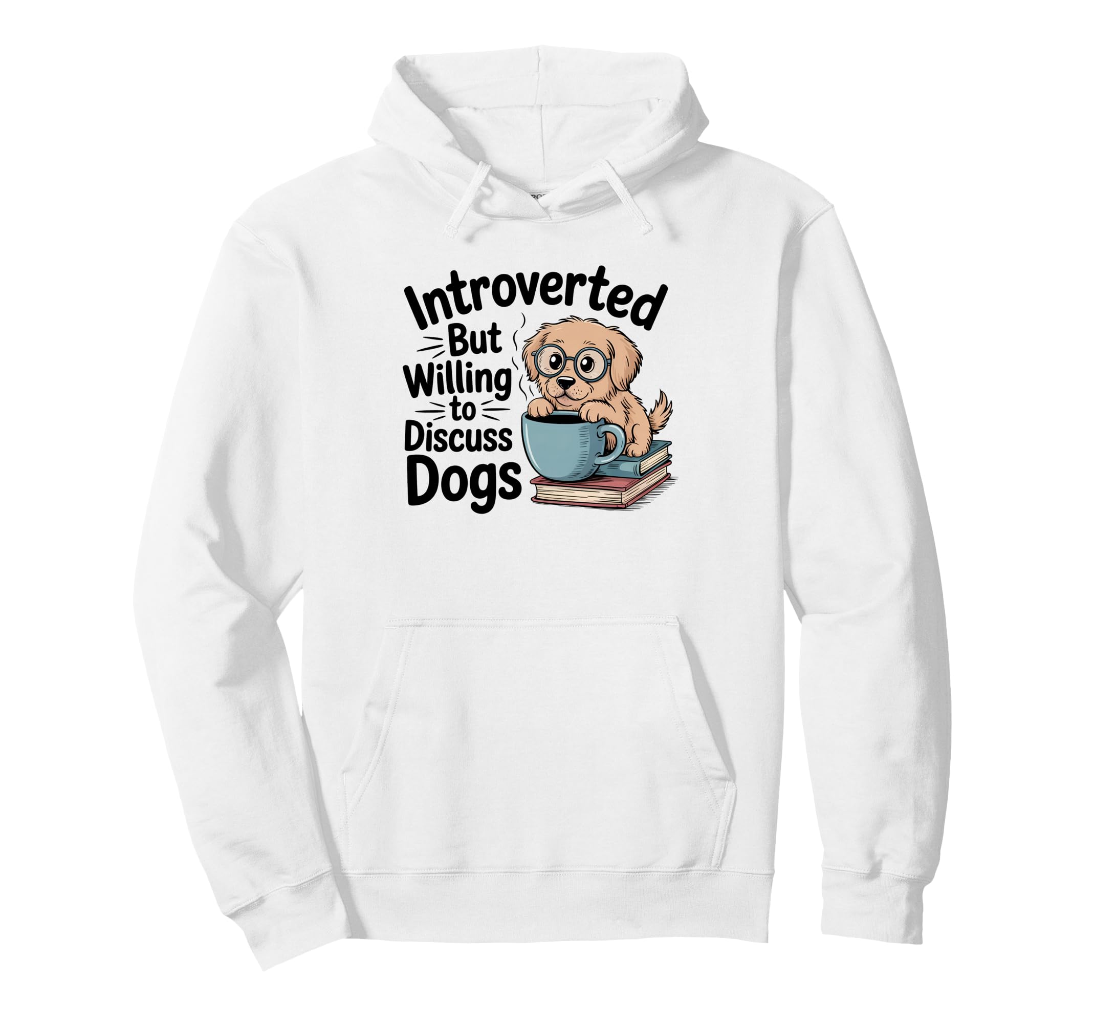 Adorable Canine Scholar Coffee Book Hoodie - Streetwear Style for Adults - T-Shirt, Sweatshirt, Hoodie