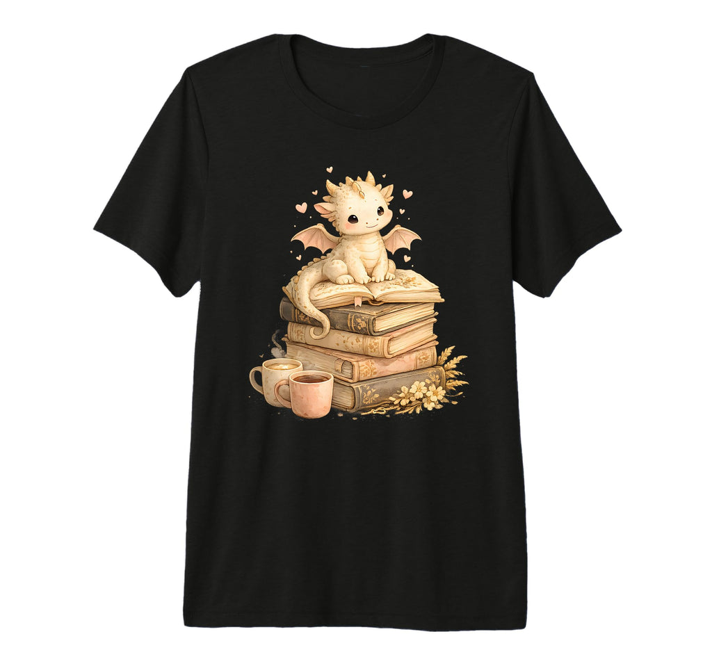 Dragon Reading Books Coffee Lover T-Shirt - Novelty Apparel for Adults - T-Shirt, Sweatshirt, Hoodie