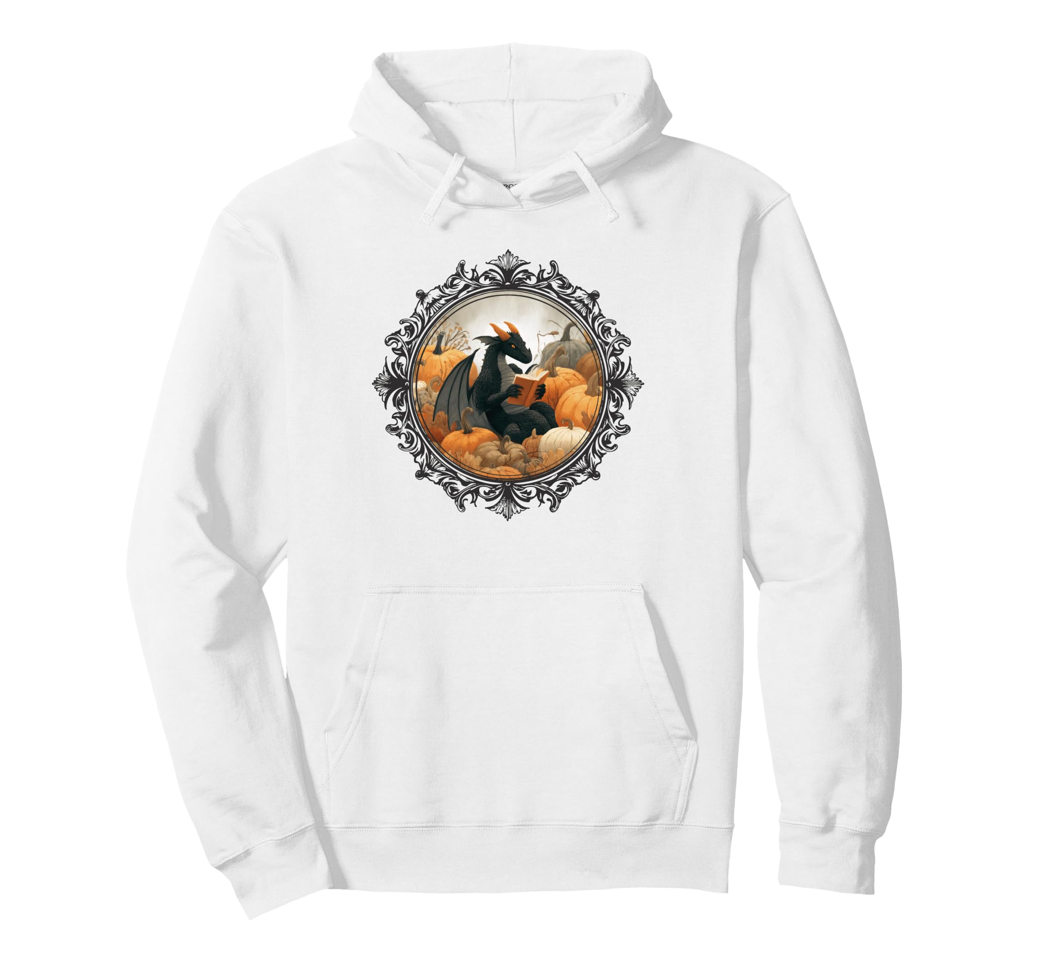 Dragon Reading Books Fall Pumpkin Hoodie - Minimalist Print Men Women - T-Shirt, Sweatshirt, Hoodie