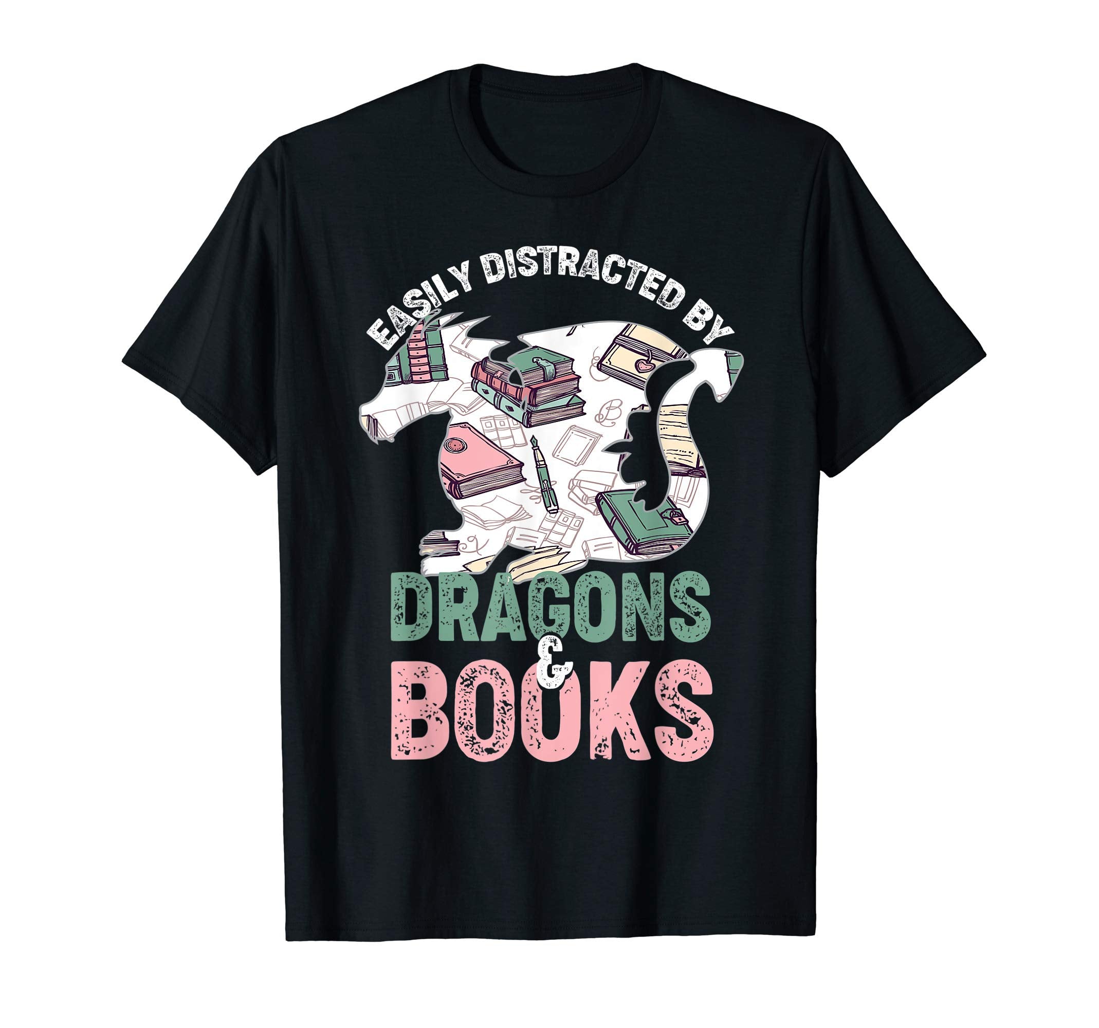 Easily Distracted Dragons And Books T-Shirt - Unique Graphic Men Women - T-Shirt, Sweatshirt, Hoodie