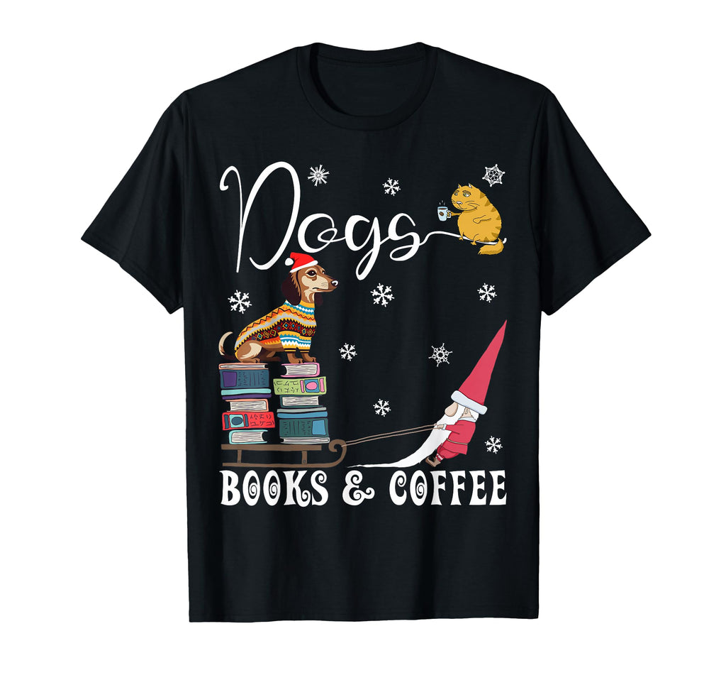 Dogs Books Coffee Dachshund Books Coffee T-Shirt - Trendy Graphic Unisex - T-Shirt, Sweatshirt, Hoodie