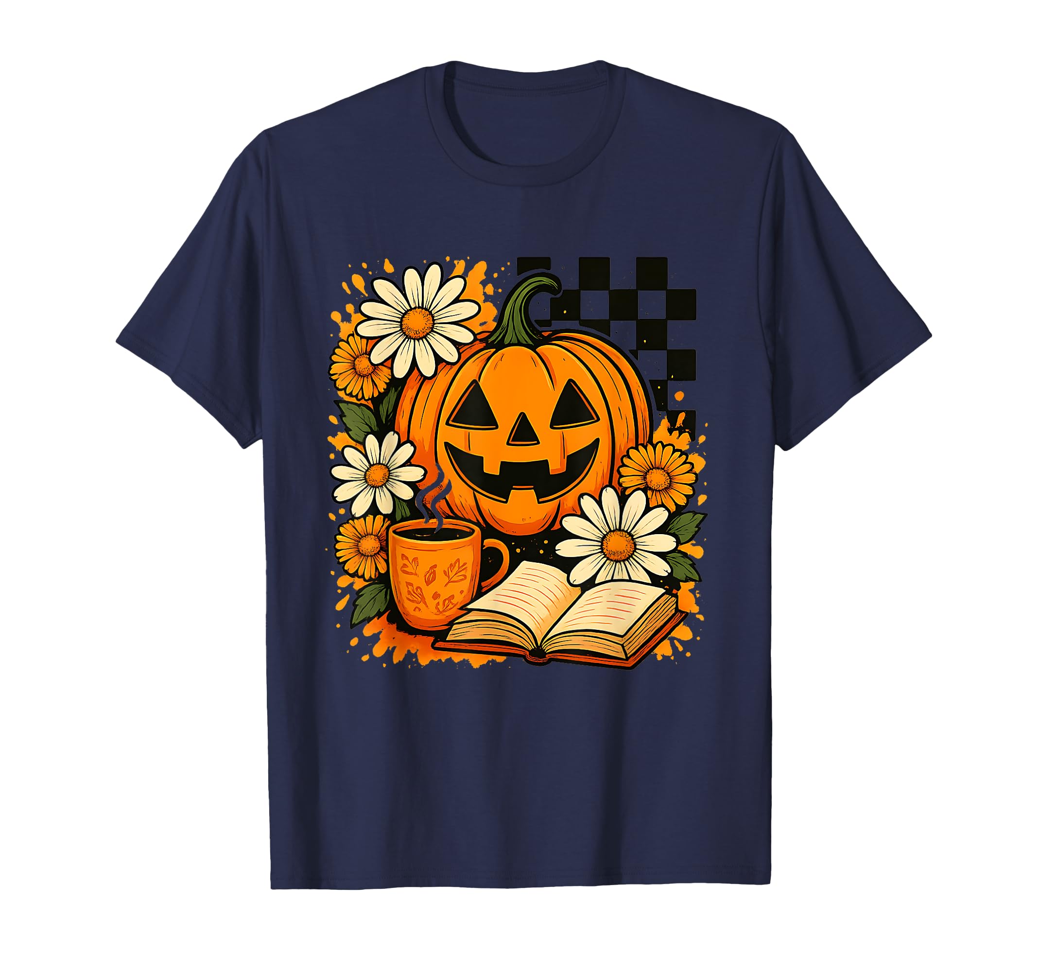 Halloween Pumpkin Coffee And Book T-Shirt - Custom Art Print for Adults - T-Shirt, Sweatshirt, Hoodie