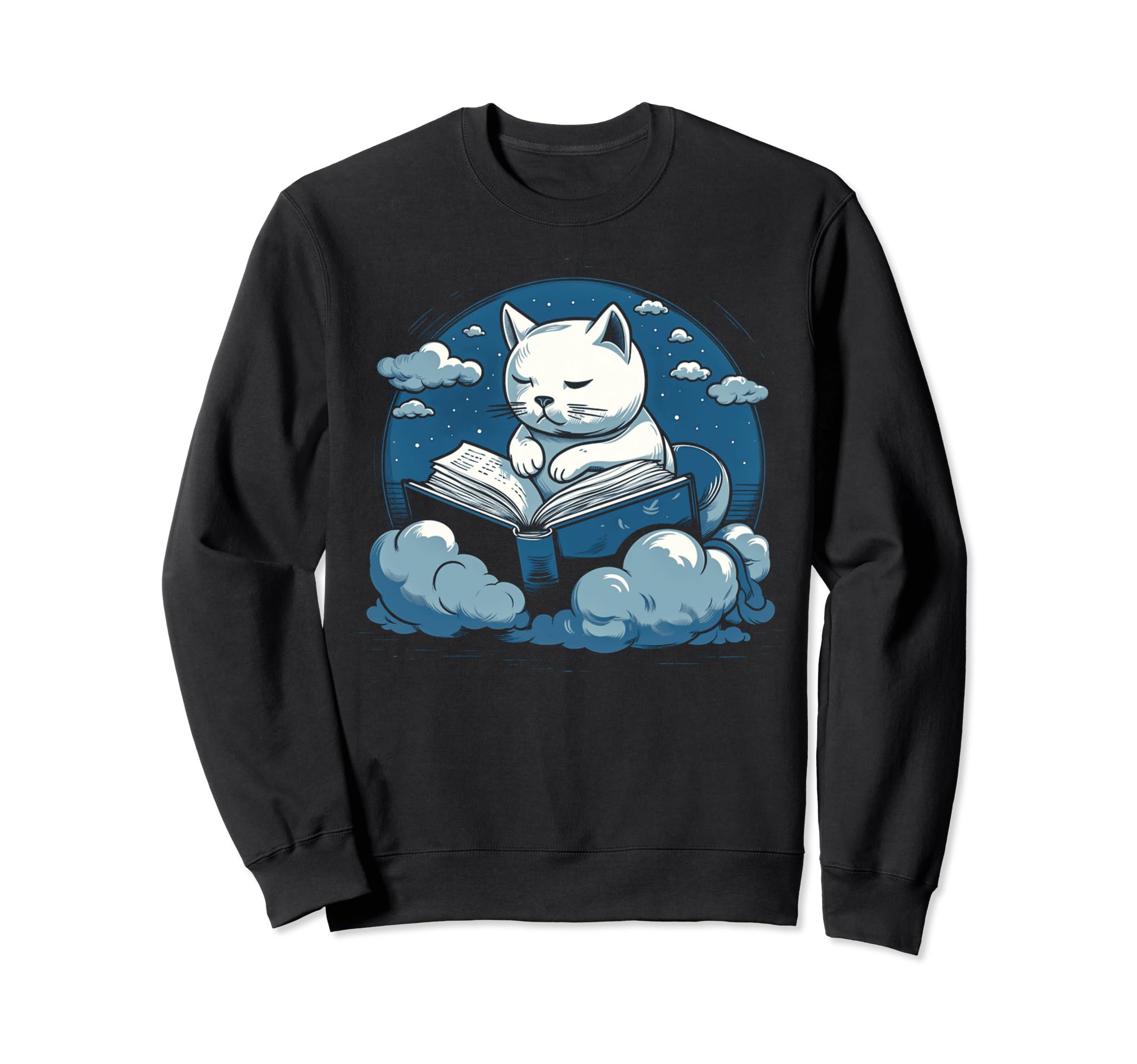 Cat Book Reading Book Lover Sweatshirt - Minimalist Print for Adults - T-Shirt, Sweatshirt, Hoodie