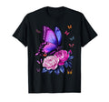 Beautiful Butterfly Purple Rose T-Shirt - Graphic Print Men Women - T-Shirt, Sweatshirt, Hoodie