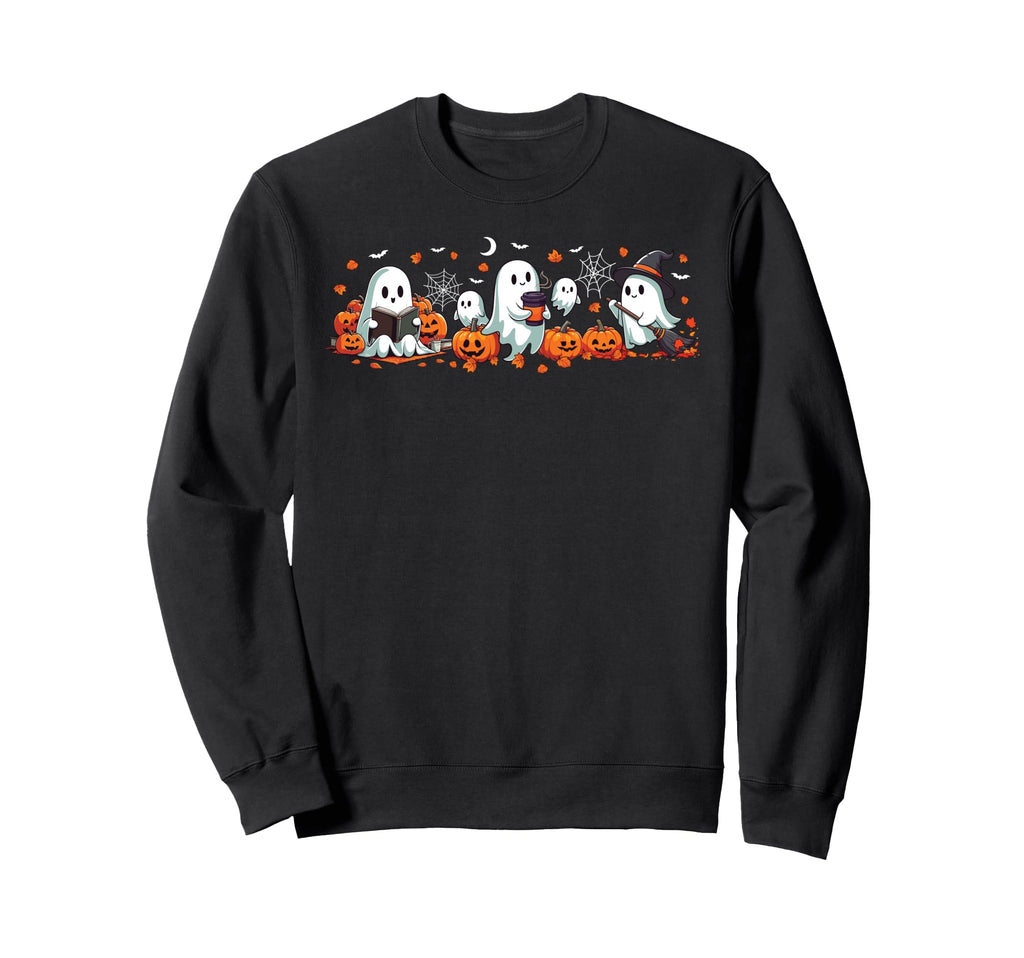 Ghost Reading Book Drinking Coffee Sweatshirt - Minimalist Print Men Women - T-Shirt, Sweatshirt, Hoodie