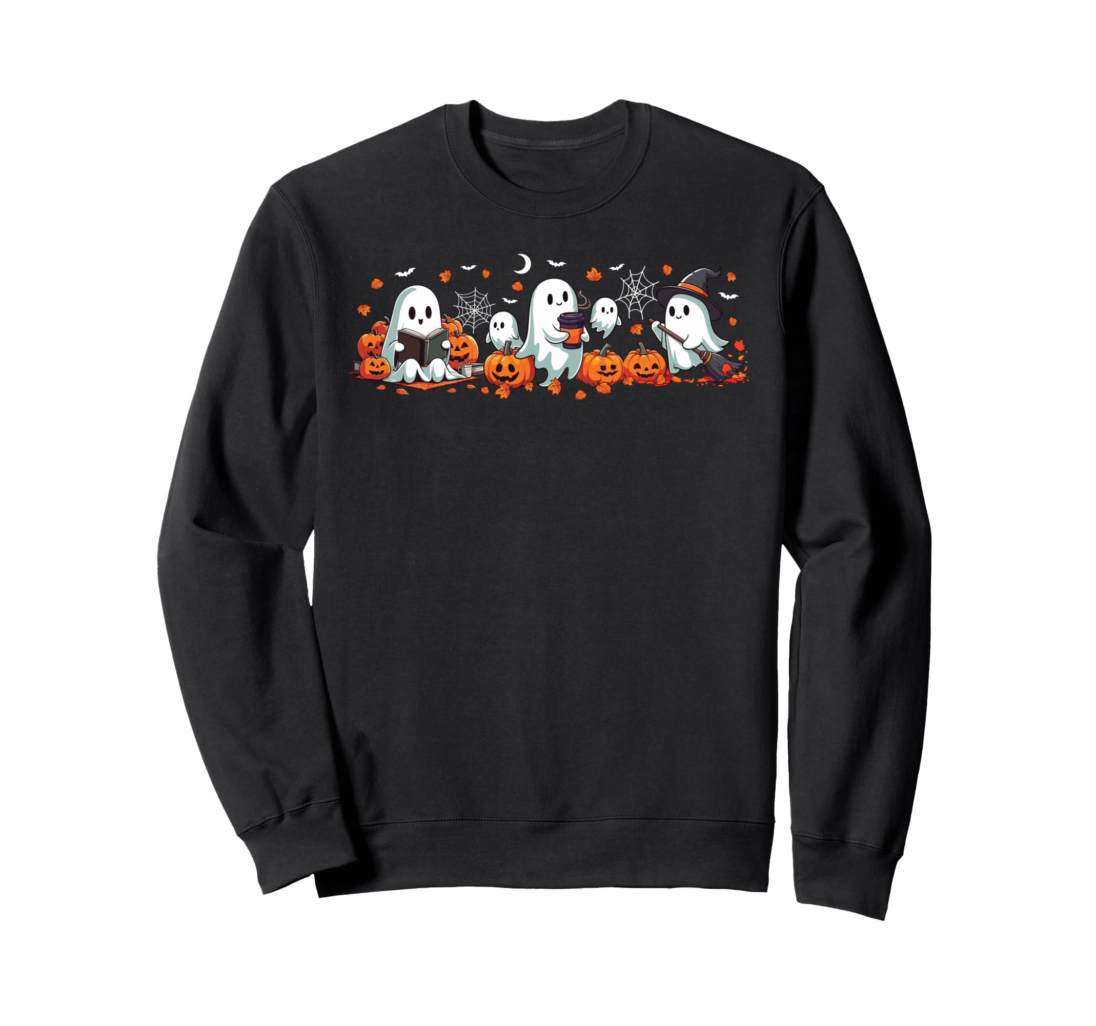 Ghost Reading Book Drinking Coffee Sweatshirt - Minimalist Print Men Women - T-Shirt, Sweatshirt, Hoodie