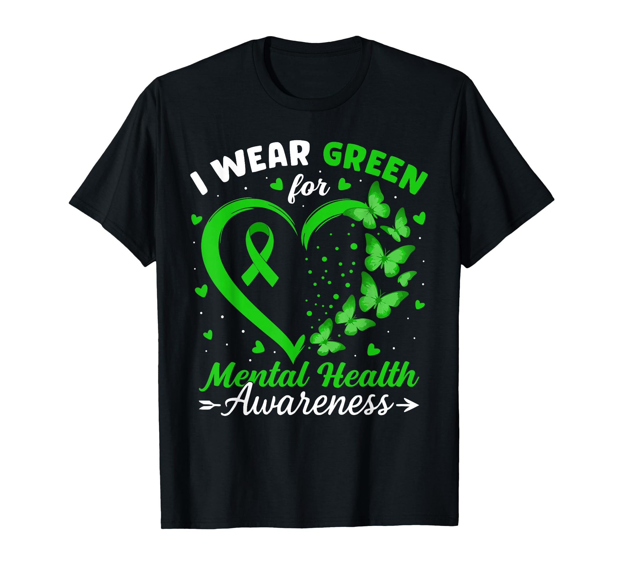 Heart I Wear Green Mental Health T-Shirt - Minimalist Print Men Women - T-Shirt, Sweatshirt, Hoodie