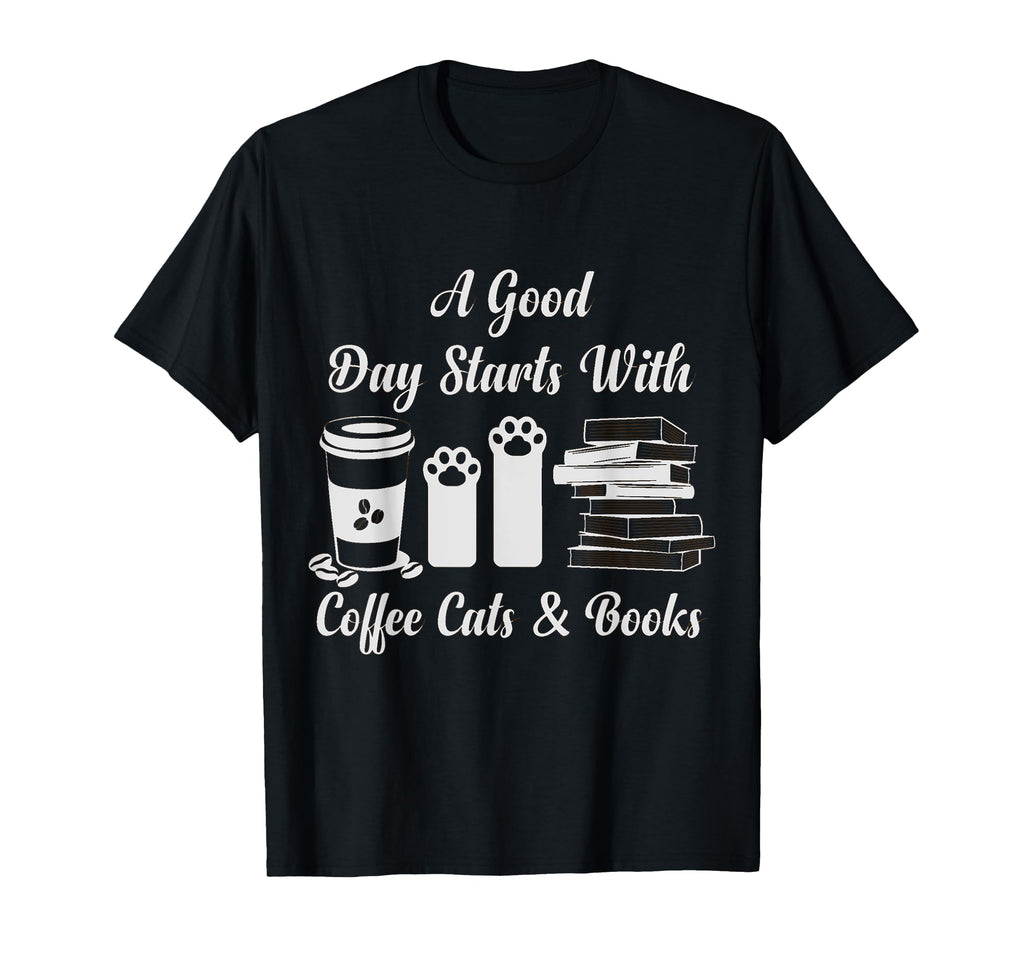 Coffee Cats And Books Cat Lovers T-Shirt - Graphic Print Unisex - T-Shirt, Sweatshirt, Hoodie