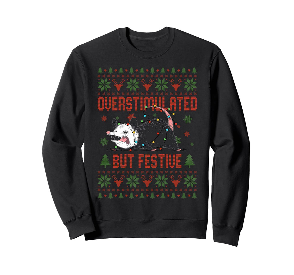 Funny Santa Opossum Overstimulated Sweatshirt - Custom Art Print Unisex - T-Shirt, Sweatshirt, Hoodie