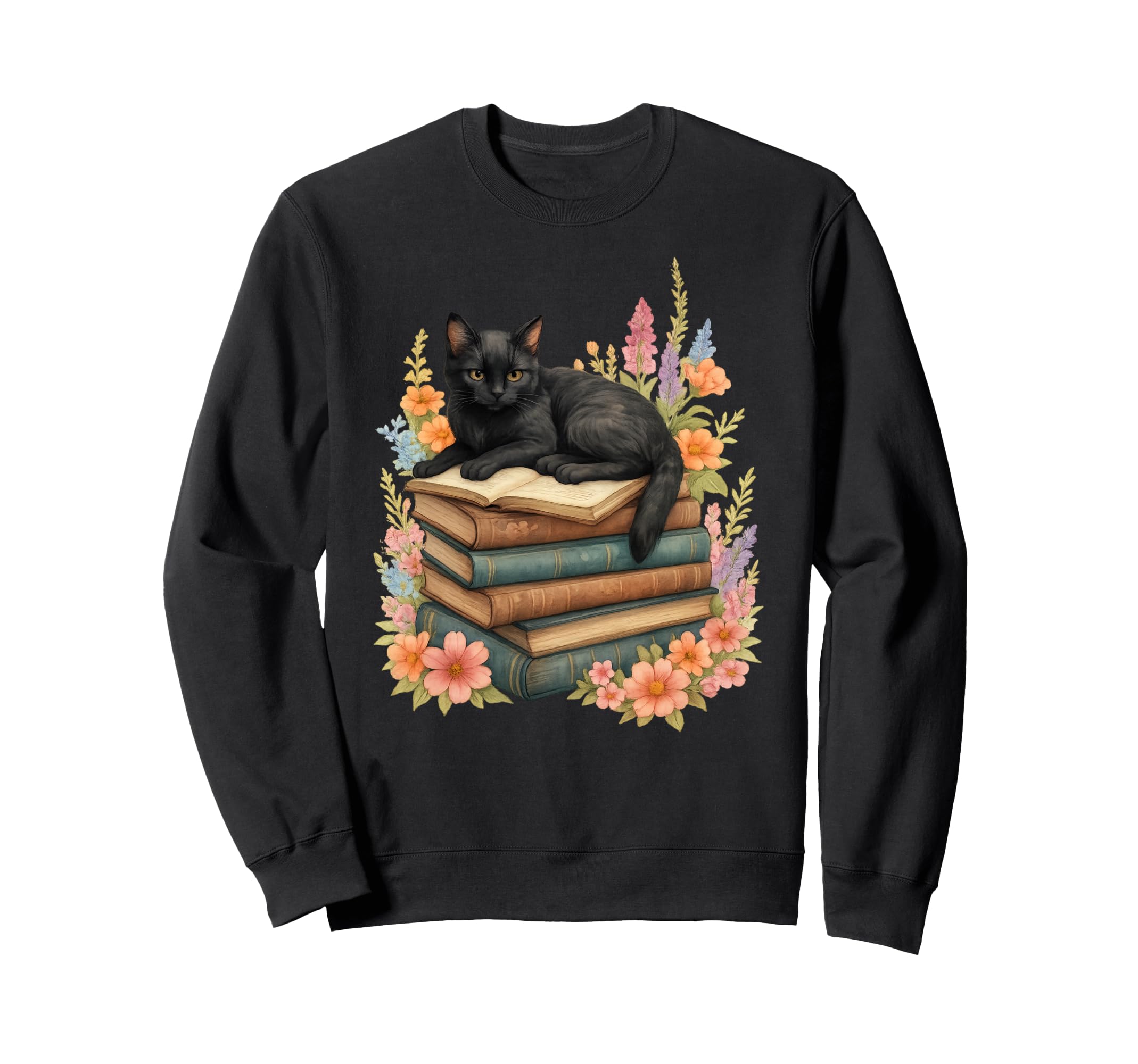 Books And Black Cat Book Reader Book Sweatshirt - Trendy Graphic Men Women - T-Shirt, Sweatshirt, Hoodie