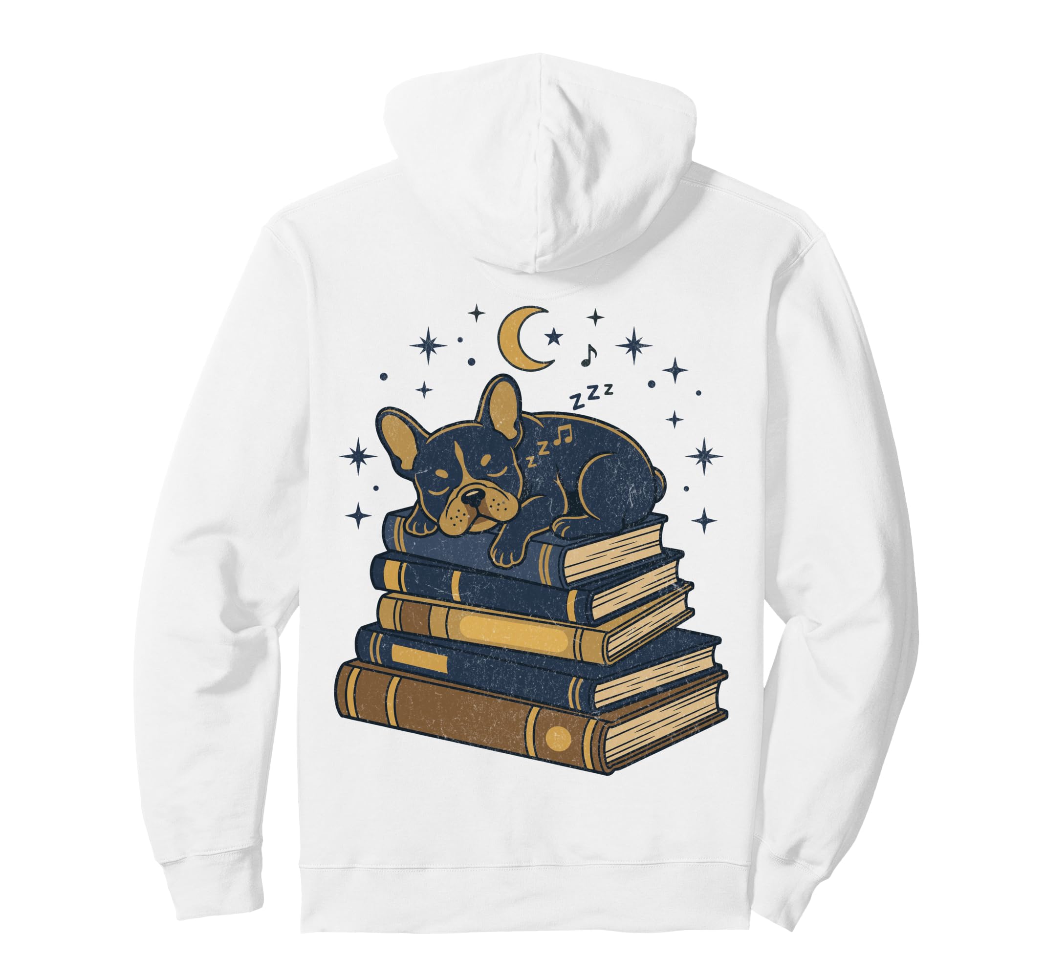 Sleeping French Bulldog Books Dark Hoodie - Custom Art Print Men Women - T-Shirt, Sweatshirt, Hoodie