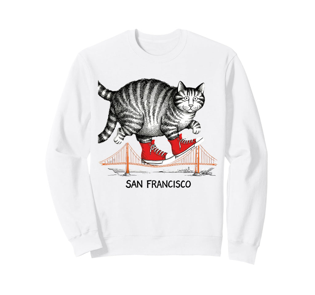 San Francisco Cat Golden Gates Bridge Sweatshirt - Graphic Print Unisex - T-Shirt, Sweatshirt, Hoodie