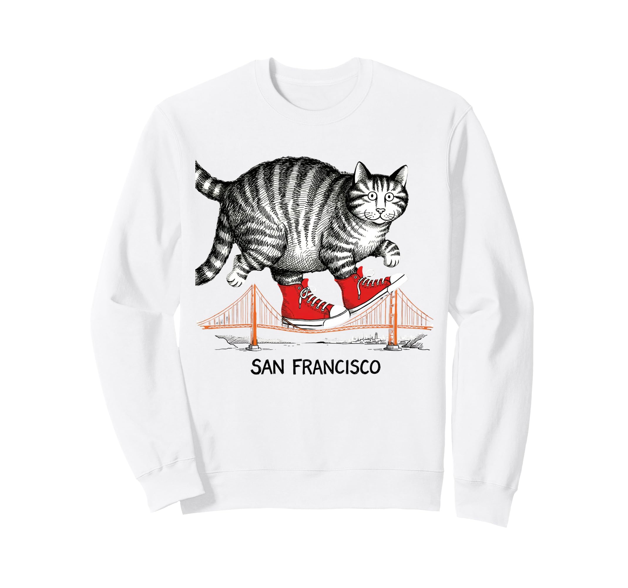 San Francisco Cat Golden Gates Bridge Sweatshirt - Graphic Print Unisex - T-Shirt, Sweatshirt, Hoodie