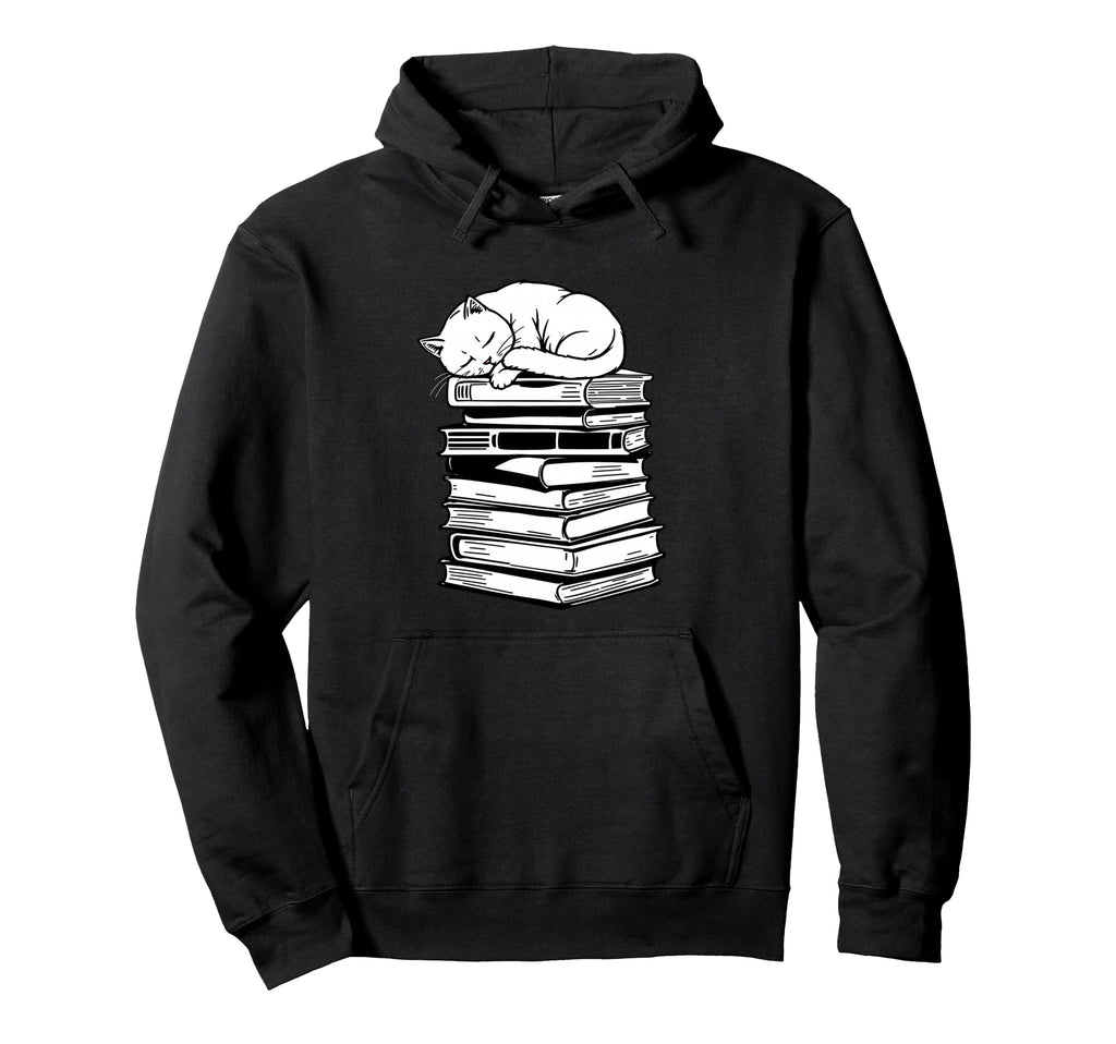 Sleeping Cat Books Bibliophile Funny Hoodie - Aesthetic Graphic for Adults - T-Shirt, Sweatshirt, Hoodie