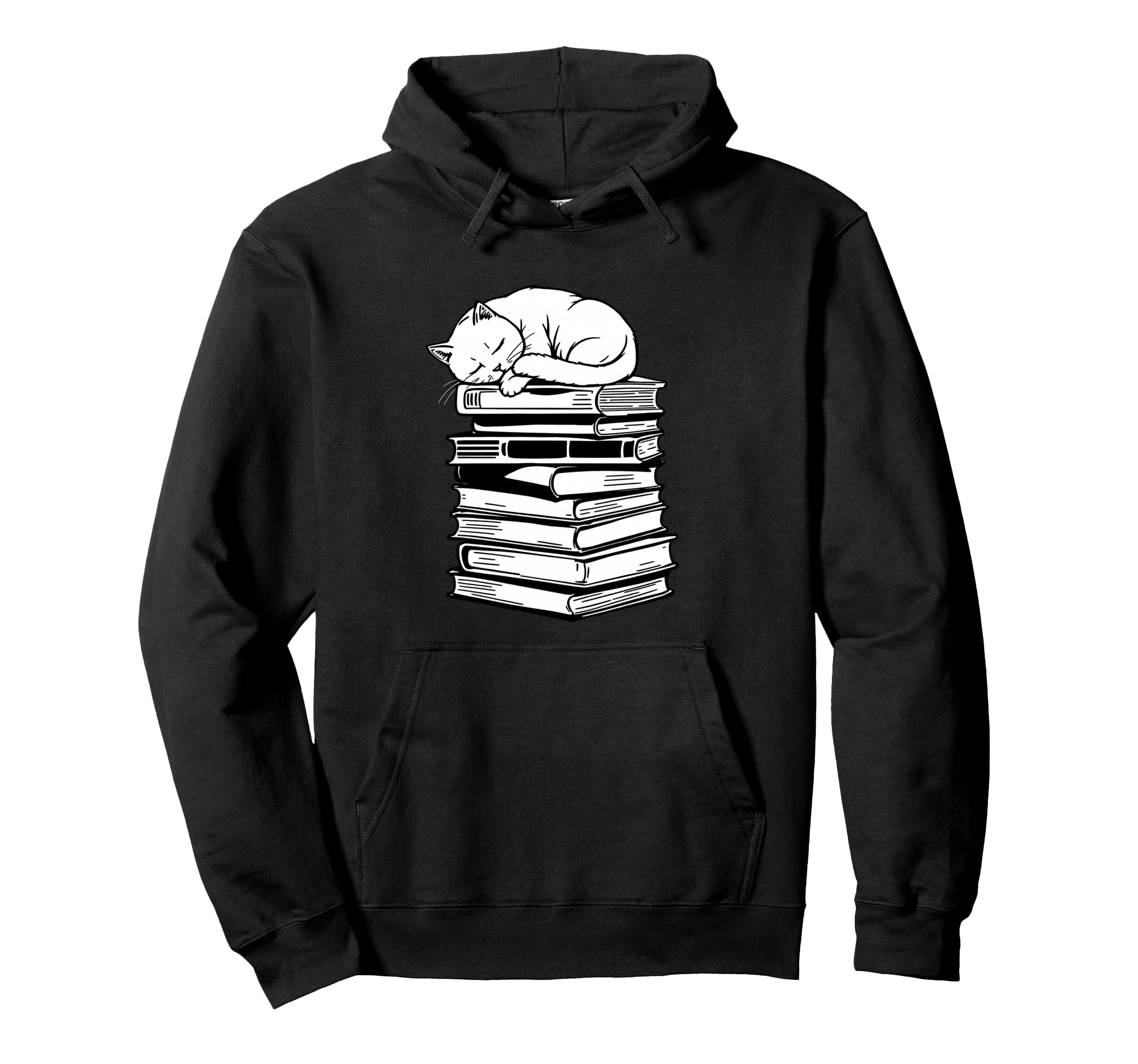 Sleeping Cat Books Bibliophile Funny Hoodie - Aesthetic Graphic for Adults - T-Shirt, Sweatshirt, Hoodie