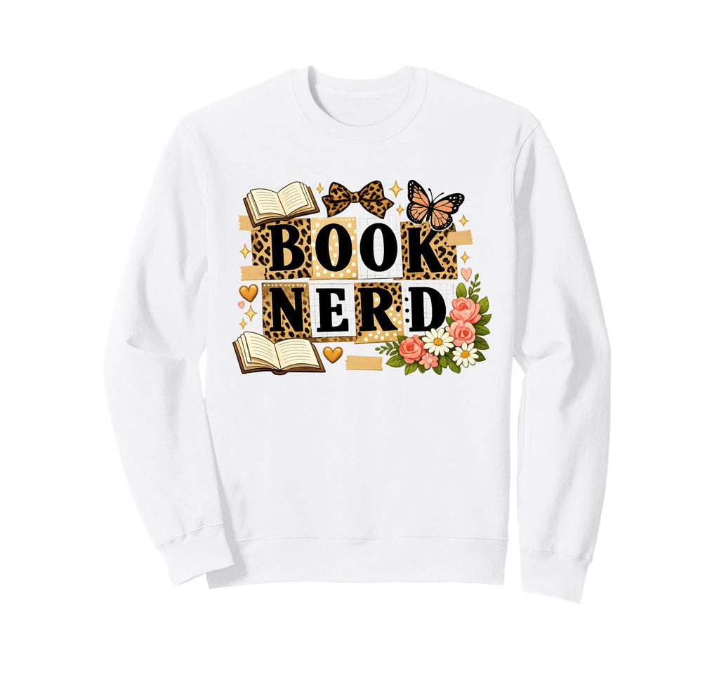 Book Nerd Leopard Floral Butterfly Sweatshirt - Graphic Print Men Women - T-Shirt, Sweatshirt, Hoodie