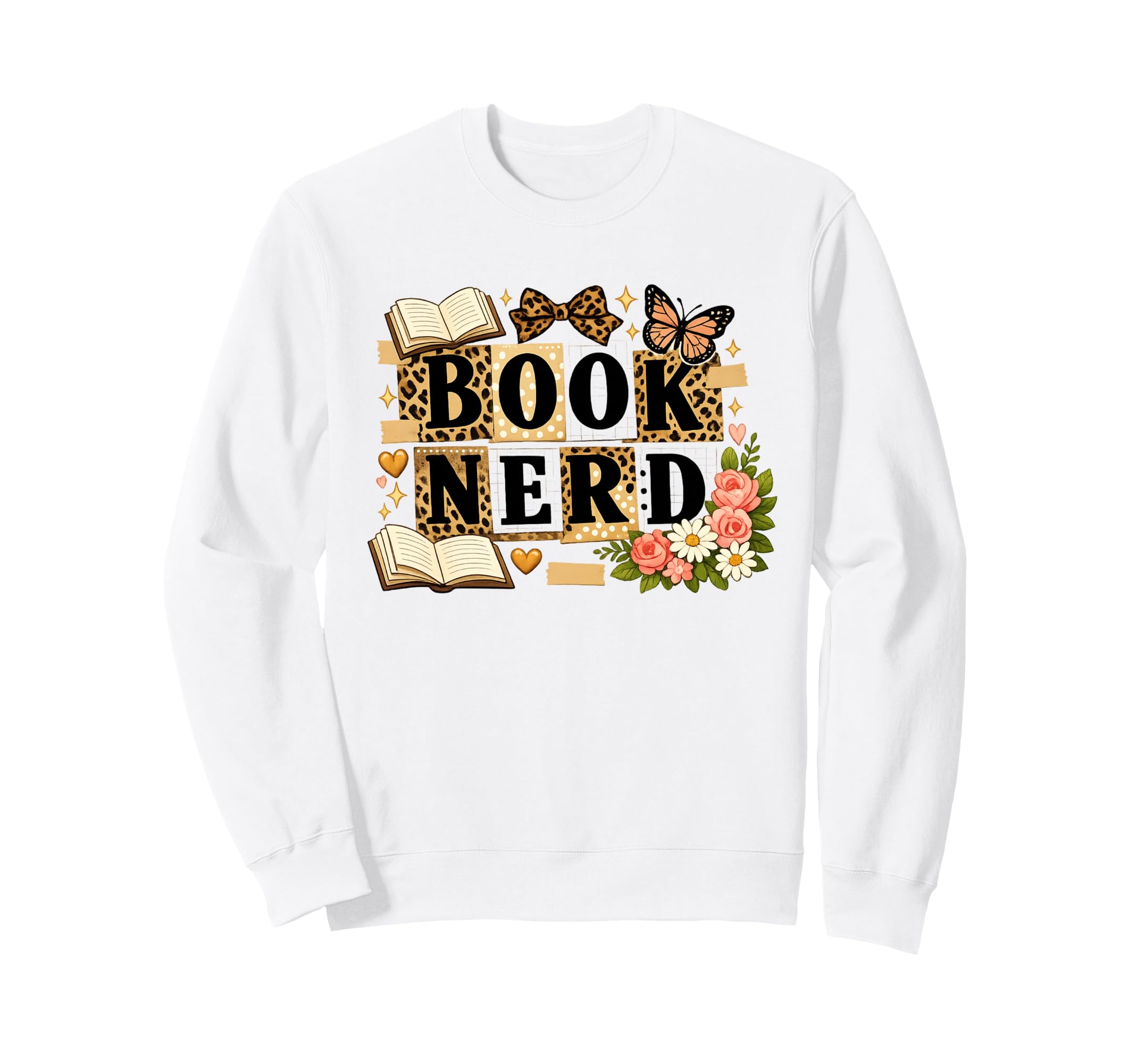 Book Nerd Leopard Floral Butterfly Sweatshirt - Graphic Print Men Women - T-Shirt, Sweatshirt, Hoodie