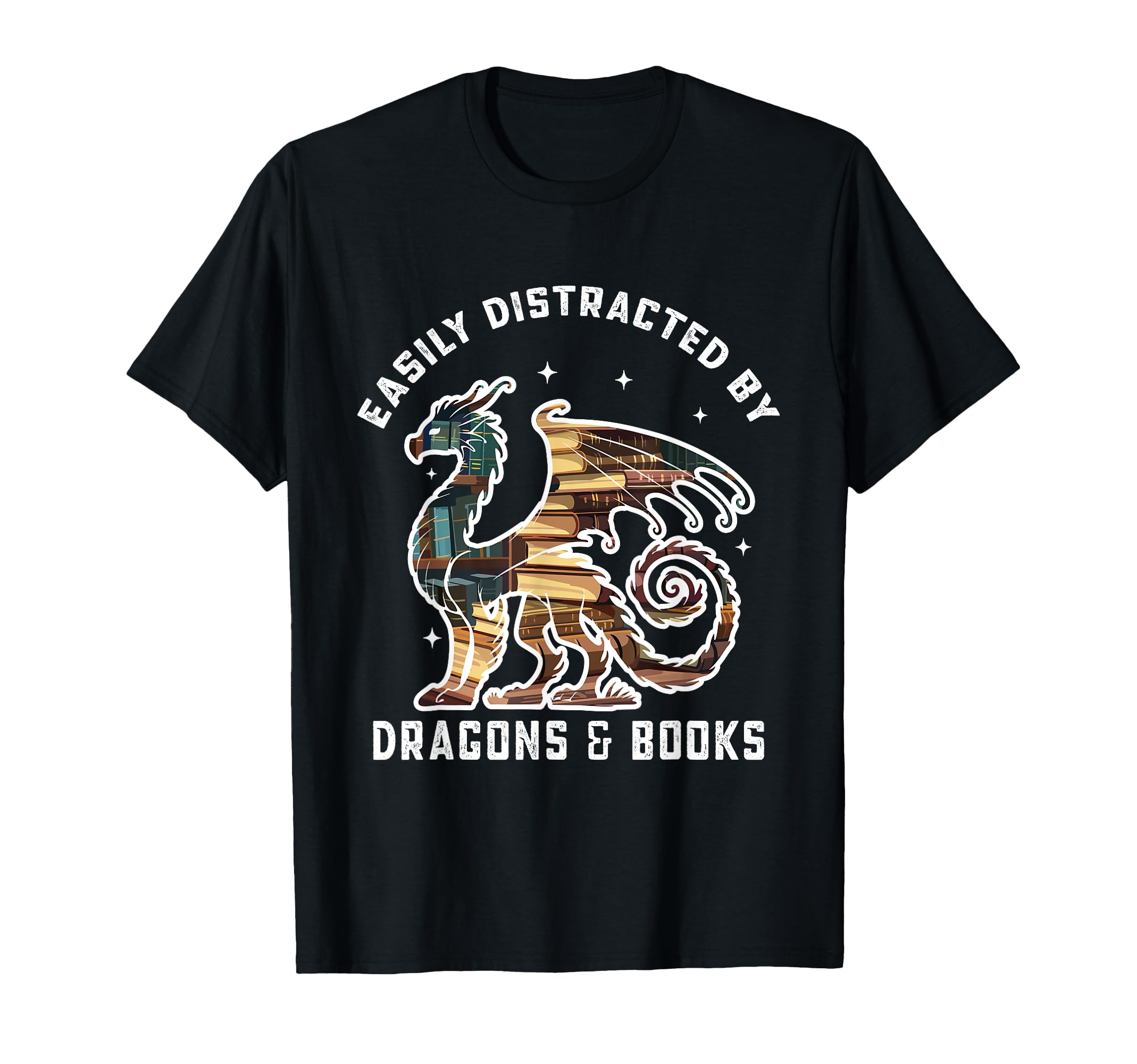 Easily Distracted Dragons And Books Nerd T-Shirt - Minimalist Print Unisex - T-Shirt, Sweatshirt, Hoodie