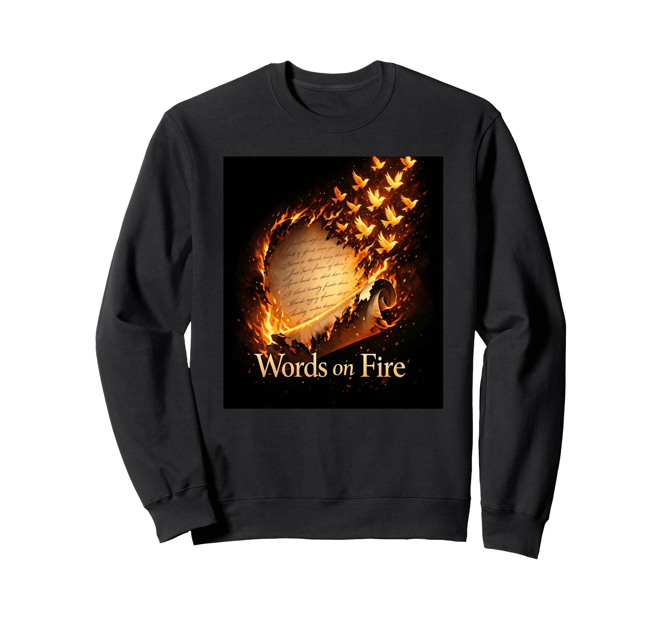 Words Fire Burning Scroll Birds Sweatshirt - Novelty Apparel Unisex - T-Shirt, Sweatshirt, Hoodie