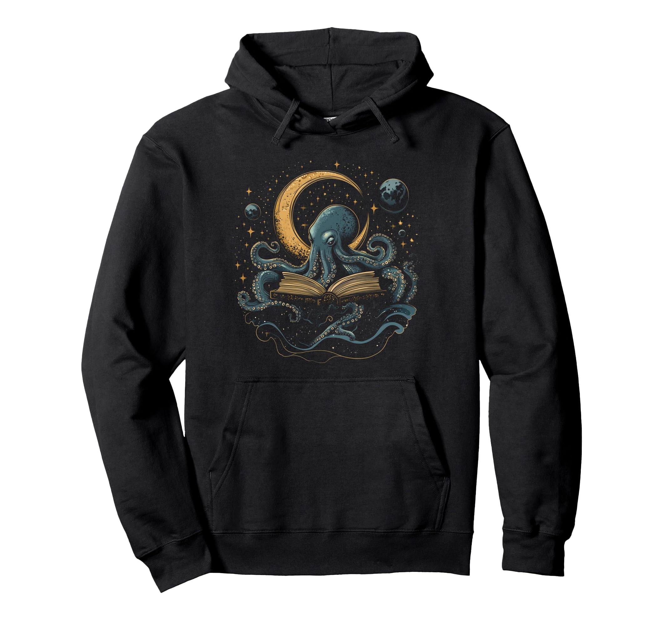 Octopus Crescent Moon Celestial Hoodie - Casual Everyday Wear for Adults - T-Shirt, Sweatshirt, Hoodie