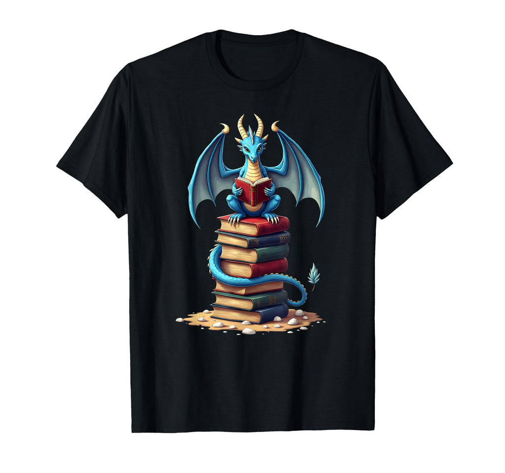 Fantasy Dragon Reading Books Library T-Shirt - Trendy Graphic Unisex - T-Shirt, Sweatshirt, Hoodie