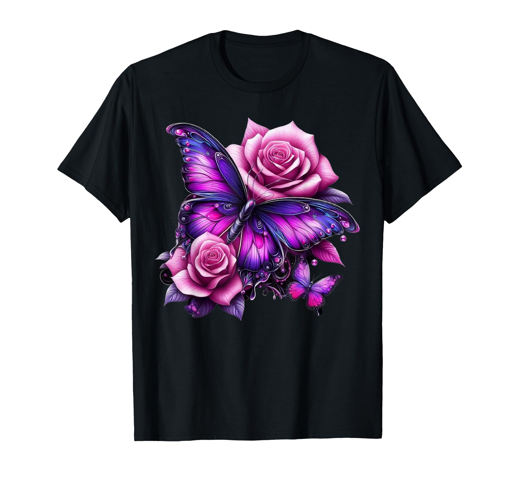 Beautiful Butterfly Purple Rose T-Shirt - Minimalist Print for Adults - T-Shirt, Sweatshirt, Hoodie