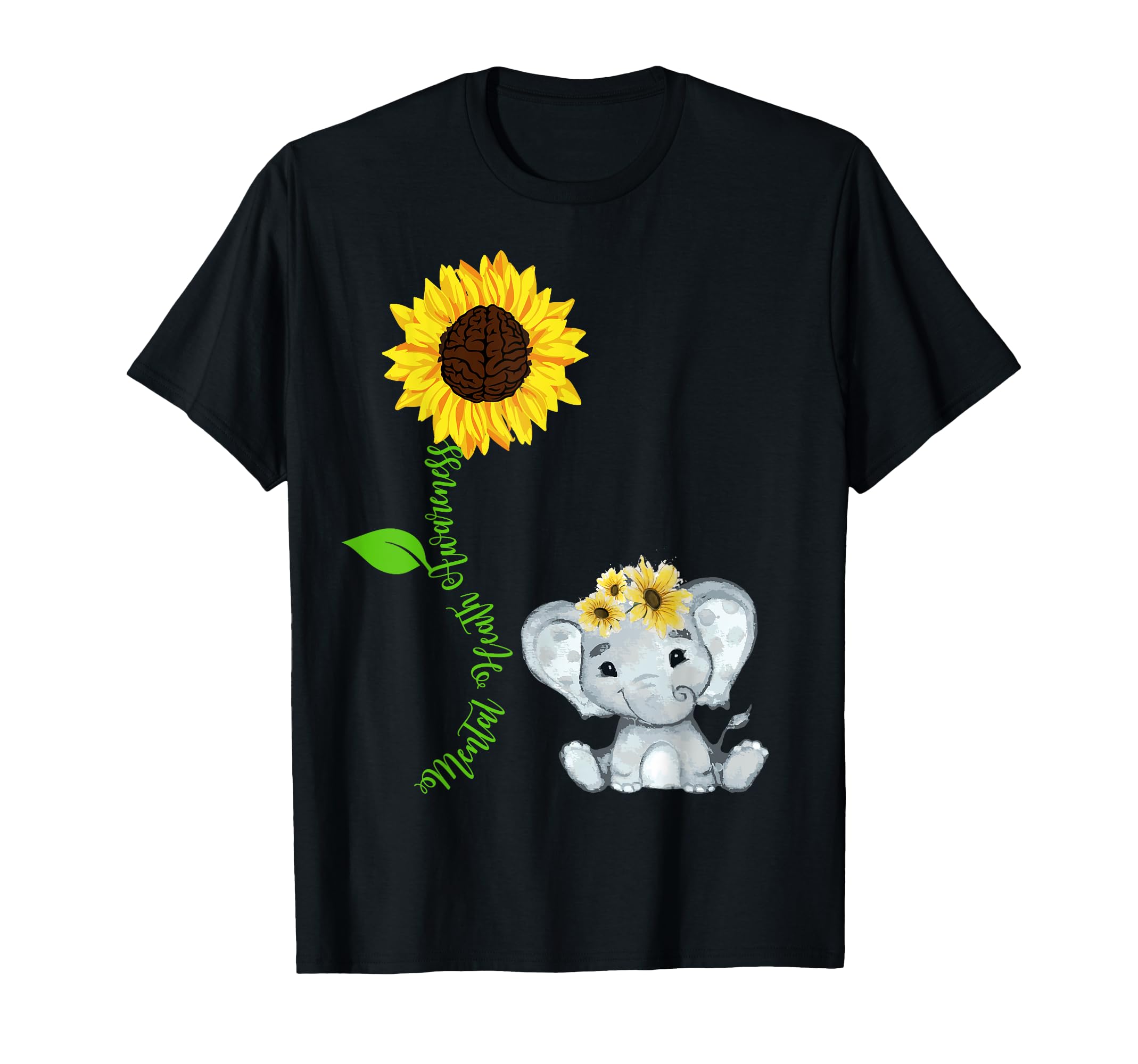 Elephant Sunflower Mental Health T-Shirt - Custom Art Print Men Women - T-Shirt, Sweatshirt, Hoodie