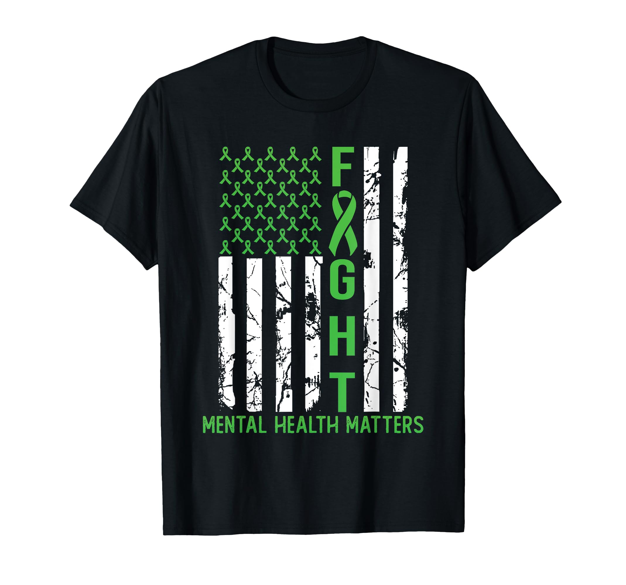 Green American Flag Usa Mental Health T-Shirt - Novelty Apparel Unisex - T-Shirt, Sweatshirt, Hoodie