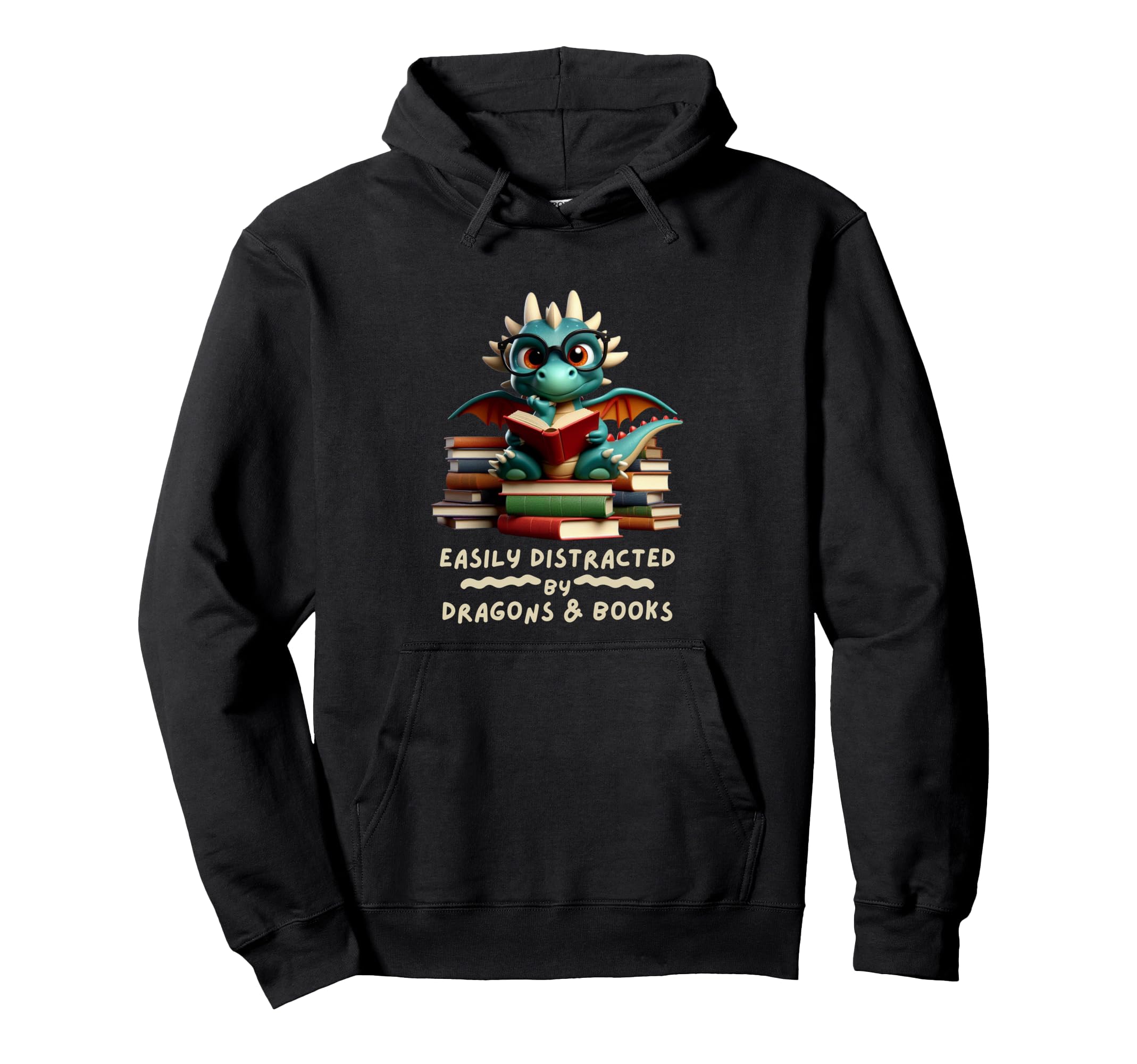 Easily Distracted Dragon And Books 2025 Hoodie - Trendy Graphic for Adults - T-Shirt, Sweatshirt, Hoodie