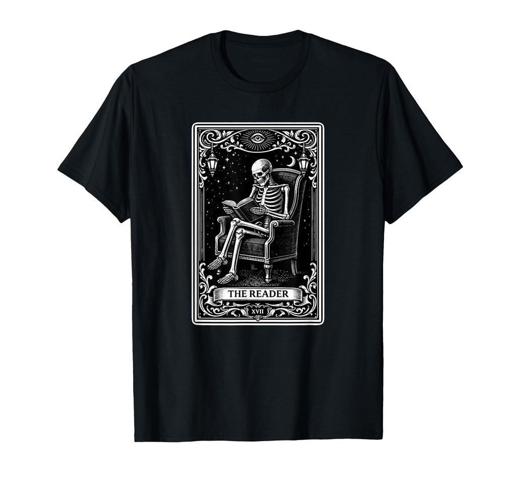 Skeleton Tarot Card Reading Book Reader T-Shirt - Custom Art Print Unisex - T-Shirt, Sweatshirt, Hoodie