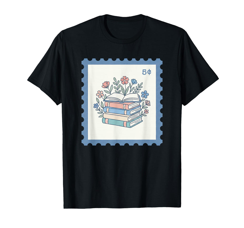 Bookish Postage Stamp Book Stack T-Shirt - Casual Everyday Wear for Adults - T-Shirt, Sweatshirt, Hoodie
