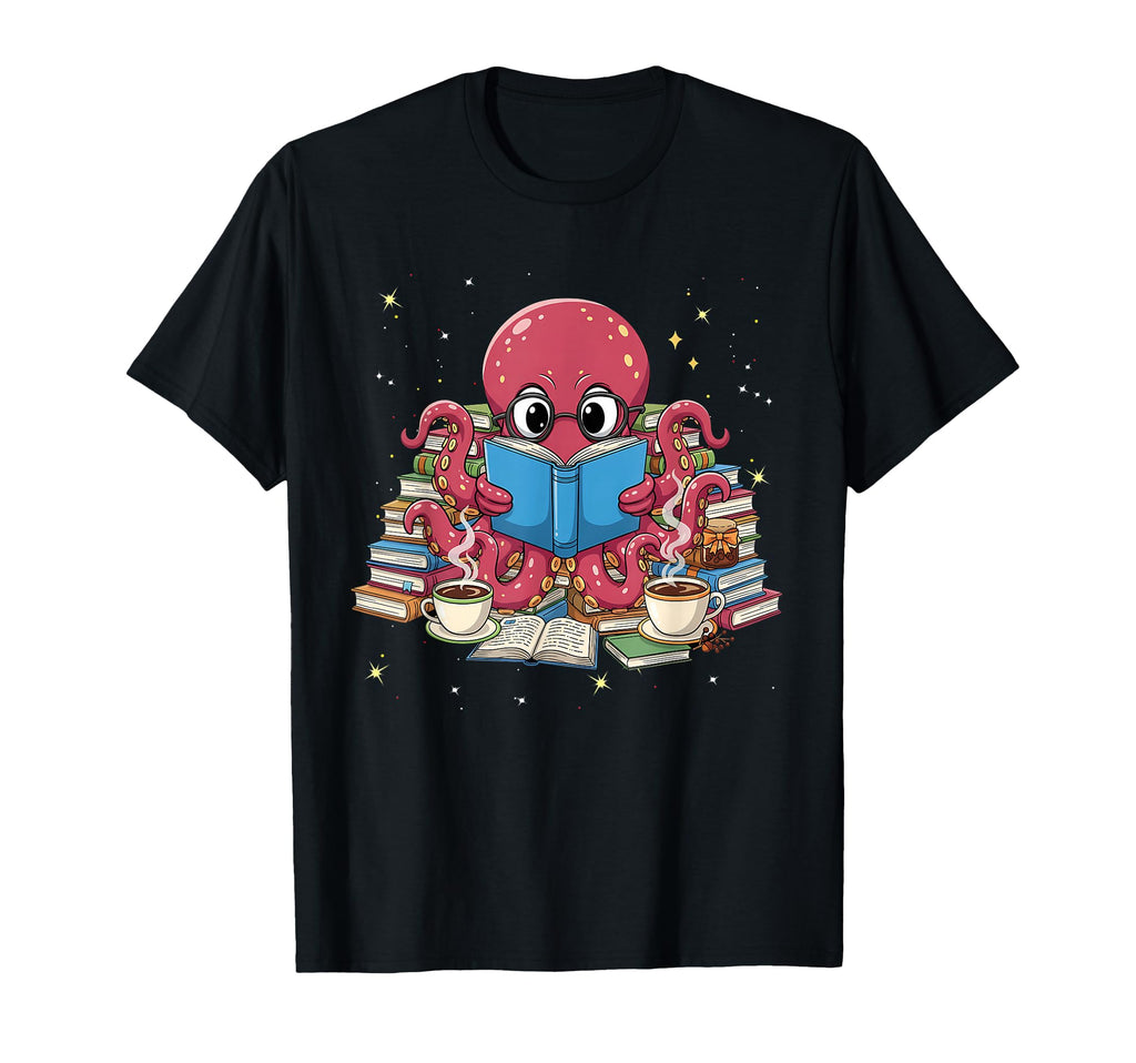 Octopus Reading Book Drink Coffee T-Shirt - Custom Art Print for Adults - T-Shirt, Sweatshirt, Hoodie