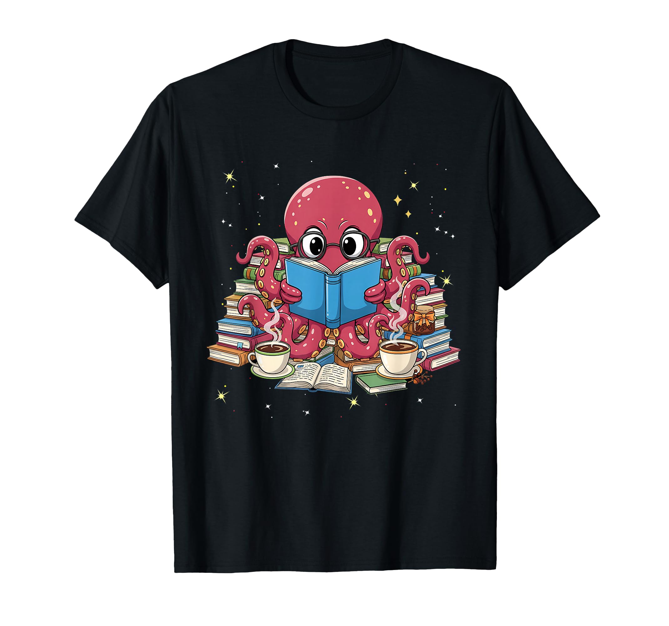 Octopus Reading Book Drink Coffee T-Shirt - Custom Art Print for Adults - T-Shirt, Sweatshirt, Hoodie