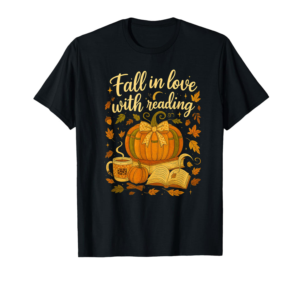 Fall Love Reading Pumpkin Leaves T-Shirt - Custom Art Print for Adults - T-Shirt, Sweatshirt, Hoodie
