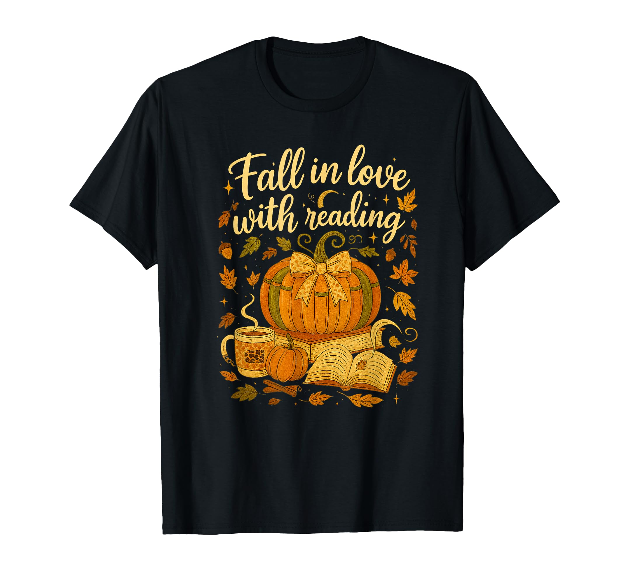 Fall Love Reading Pumpkin Leaves T-Shirt - Custom Art Print for Adults - T-Shirt, Sweatshirt, Hoodie