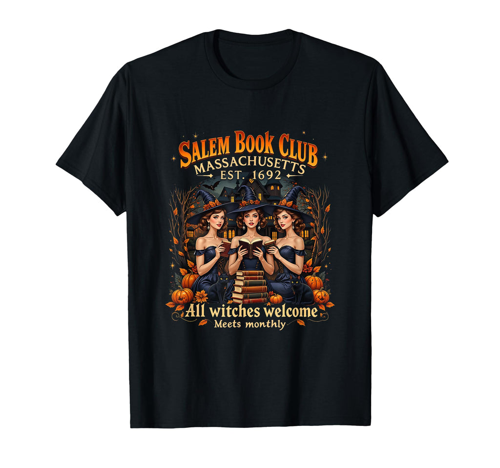 Salem Book Club Black Cat Bookish Spooky T-Shirt - Trendy Graphic Unisex - T-Shirt, Sweatshirt, Hoodie