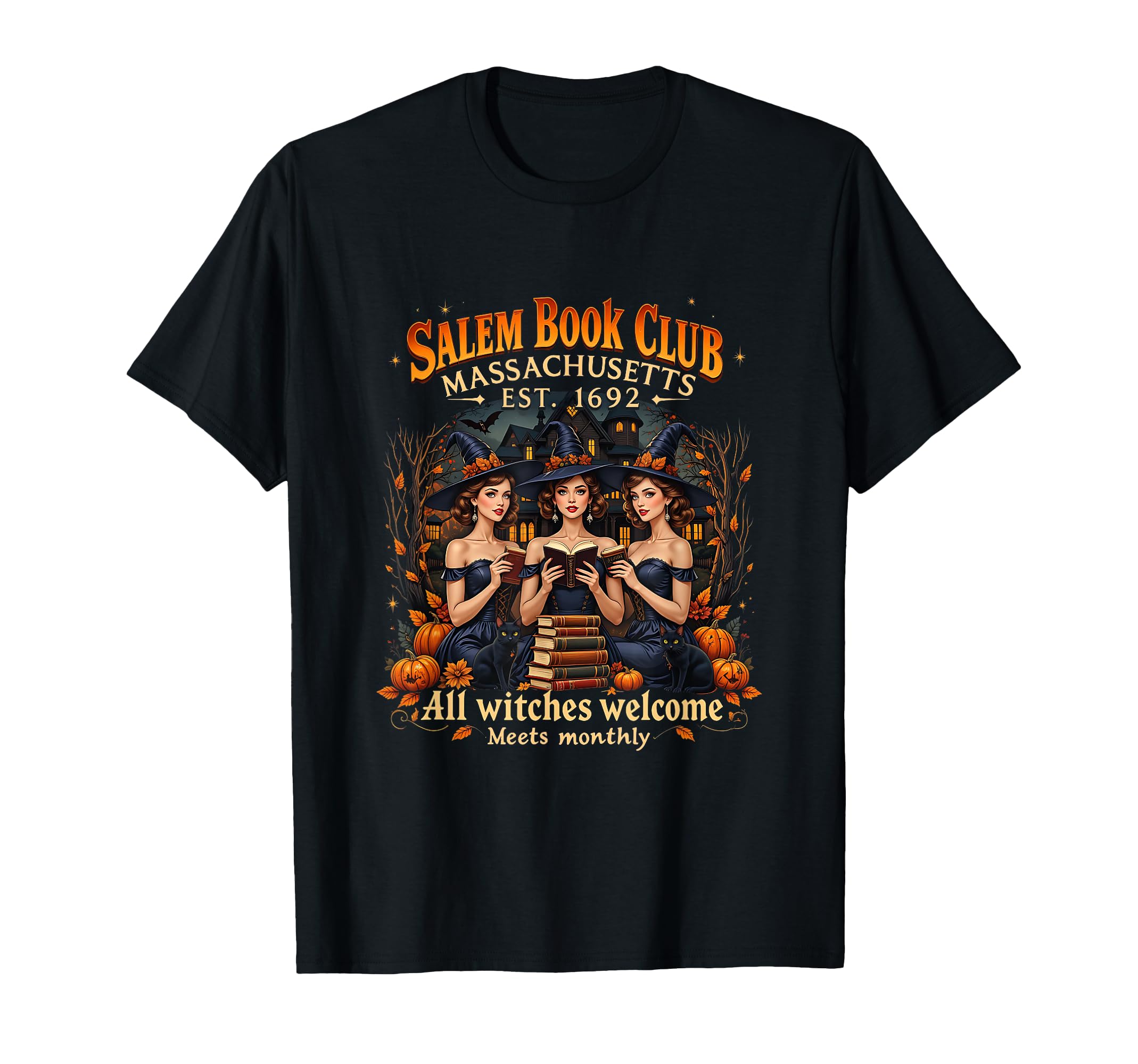 Salem Book Club Black Cat Bookish Spooky T-Shirt - Trendy Graphic Unisex - T-Shirt, Sweatshirt, Hoodie