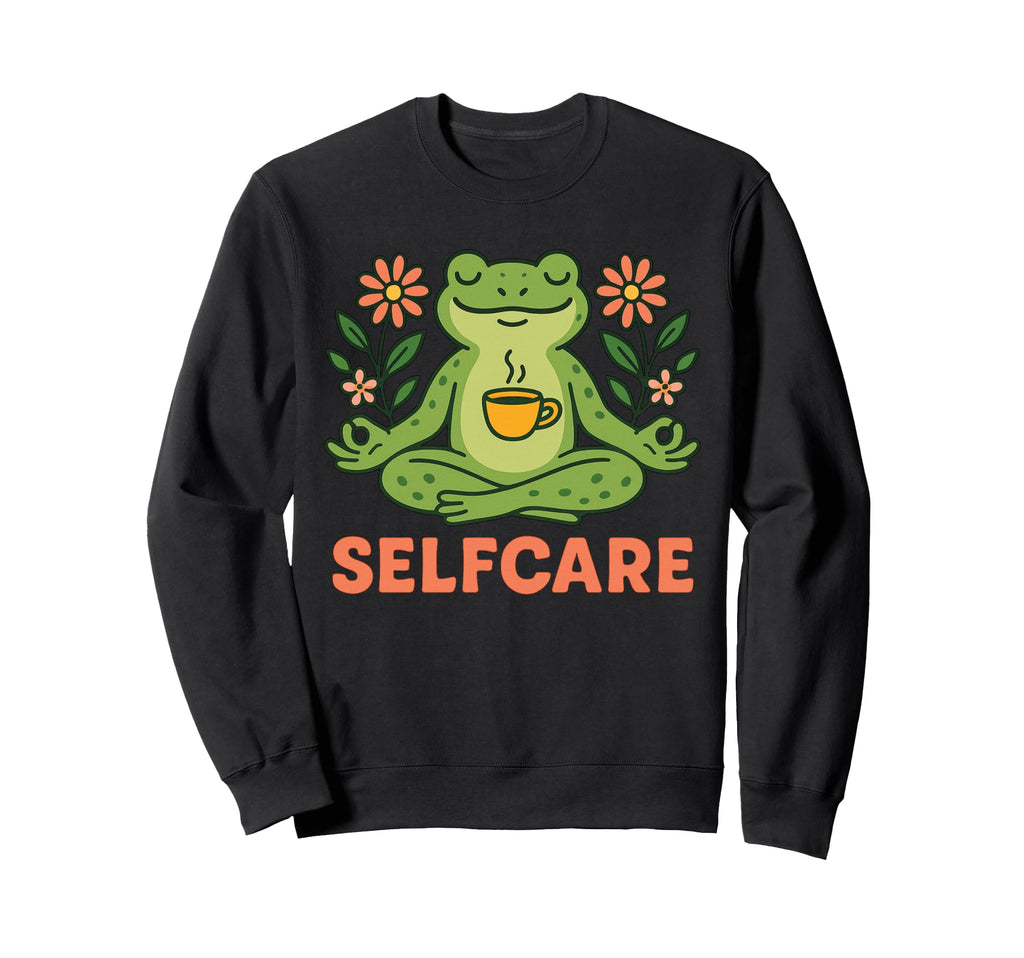 Selfcare Frog Meditating Sweatshirt - Fun Novelty Design for Adults - T-Shirt, Sweatshirt, Hoodie