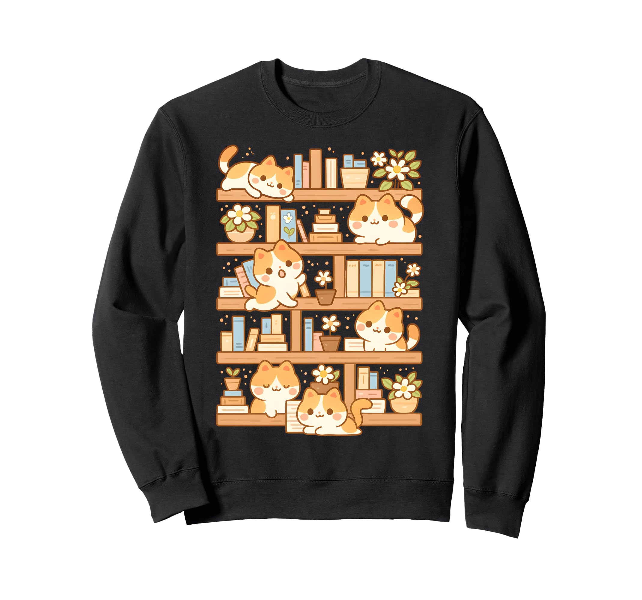 Kawaii Bookshelf Cat Readers Bookworms Sweatshirt - Novelty Apparel Unisex - T-Shirt, Sweatshirt, Hoodie