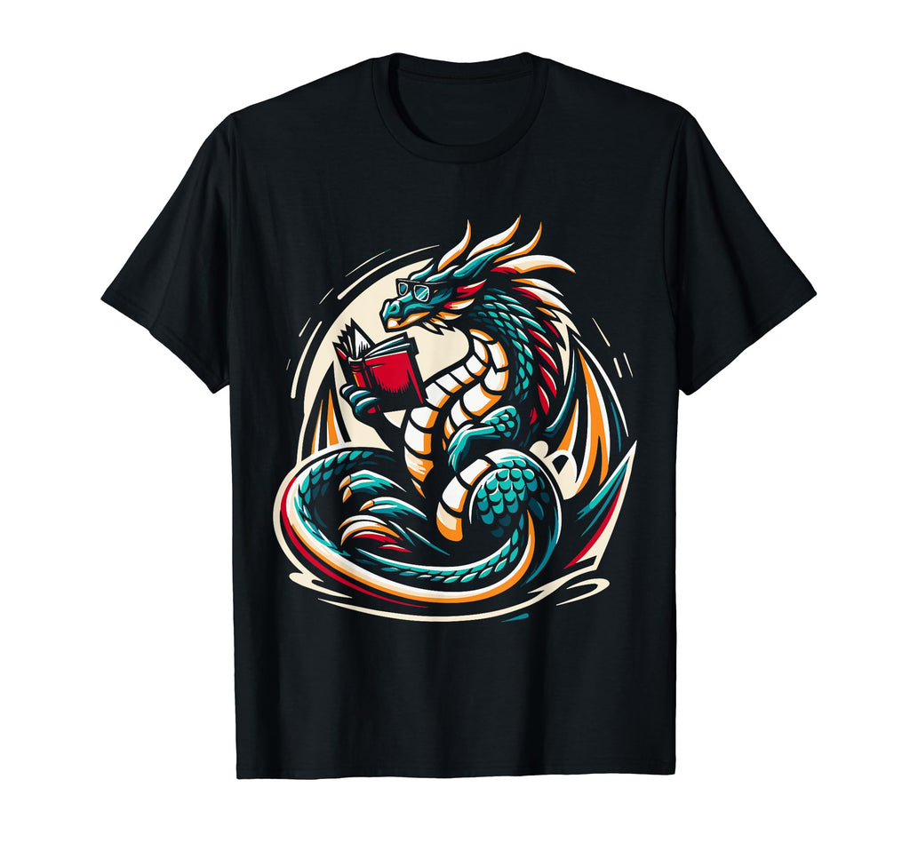 Dragon Reading Book Dragon Enthusiast T-Shirt - Minimalist Print Unisex - T-Shirt, Sweatshirt, Hoodie