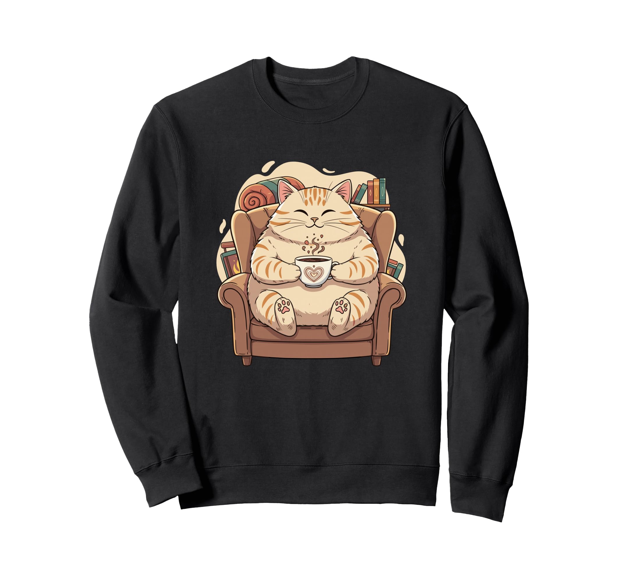 Lazy Cozy Cat Coffee Cup Book Lovers Sweatshirt - Unique Graphic Men Women - T-Shirt, Sweatshirt, Hoodie