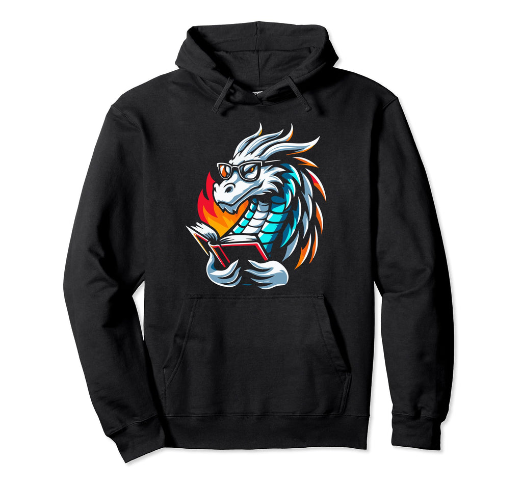 Dragon Reading Book Dragon Enthusiast Hoodie - Trendy Graphic for Adults - T-Shirt, Sweatshirt, Hoodie