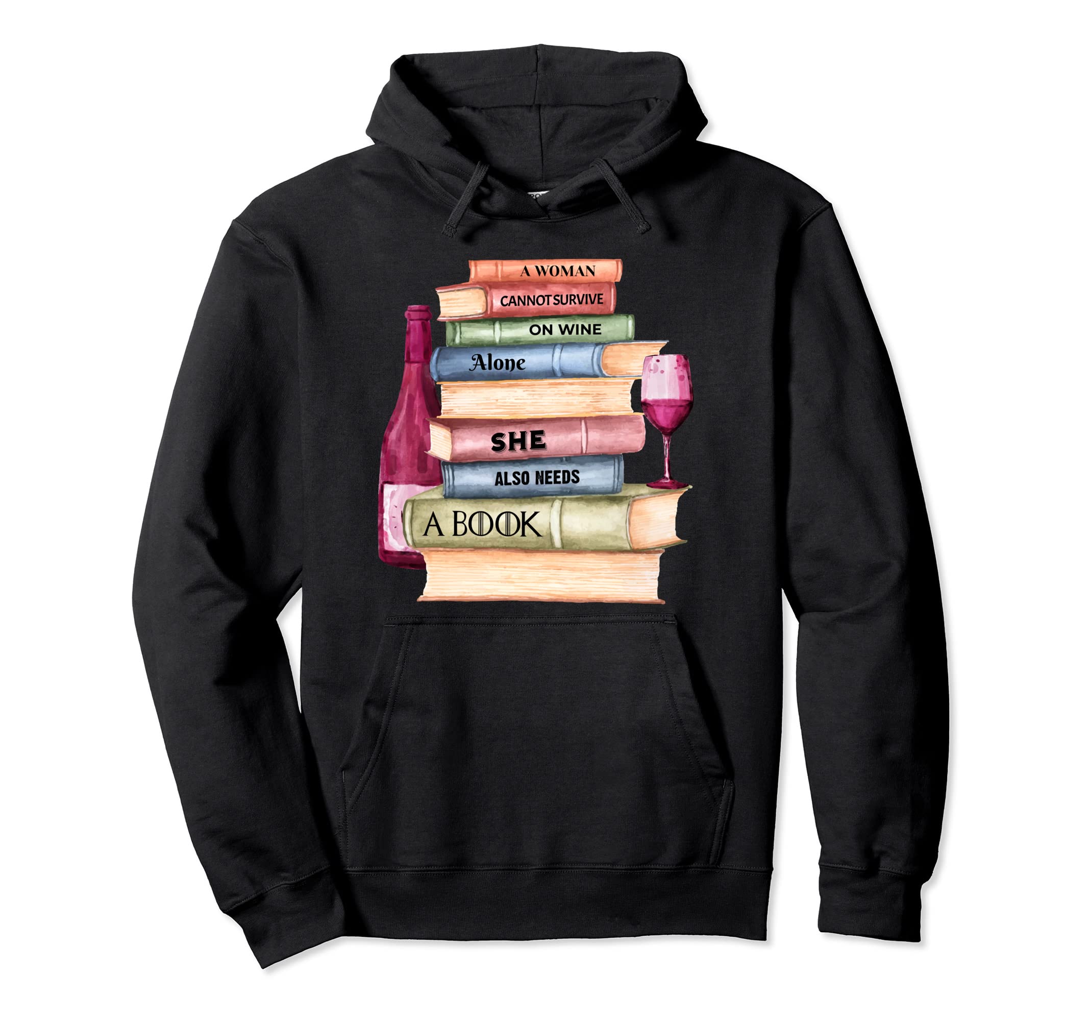 Watercolor Book Reader Wine Lover Hoodie - Unique Graphic for Adults - T-Shirt, Sweatshirt, Hoodie
