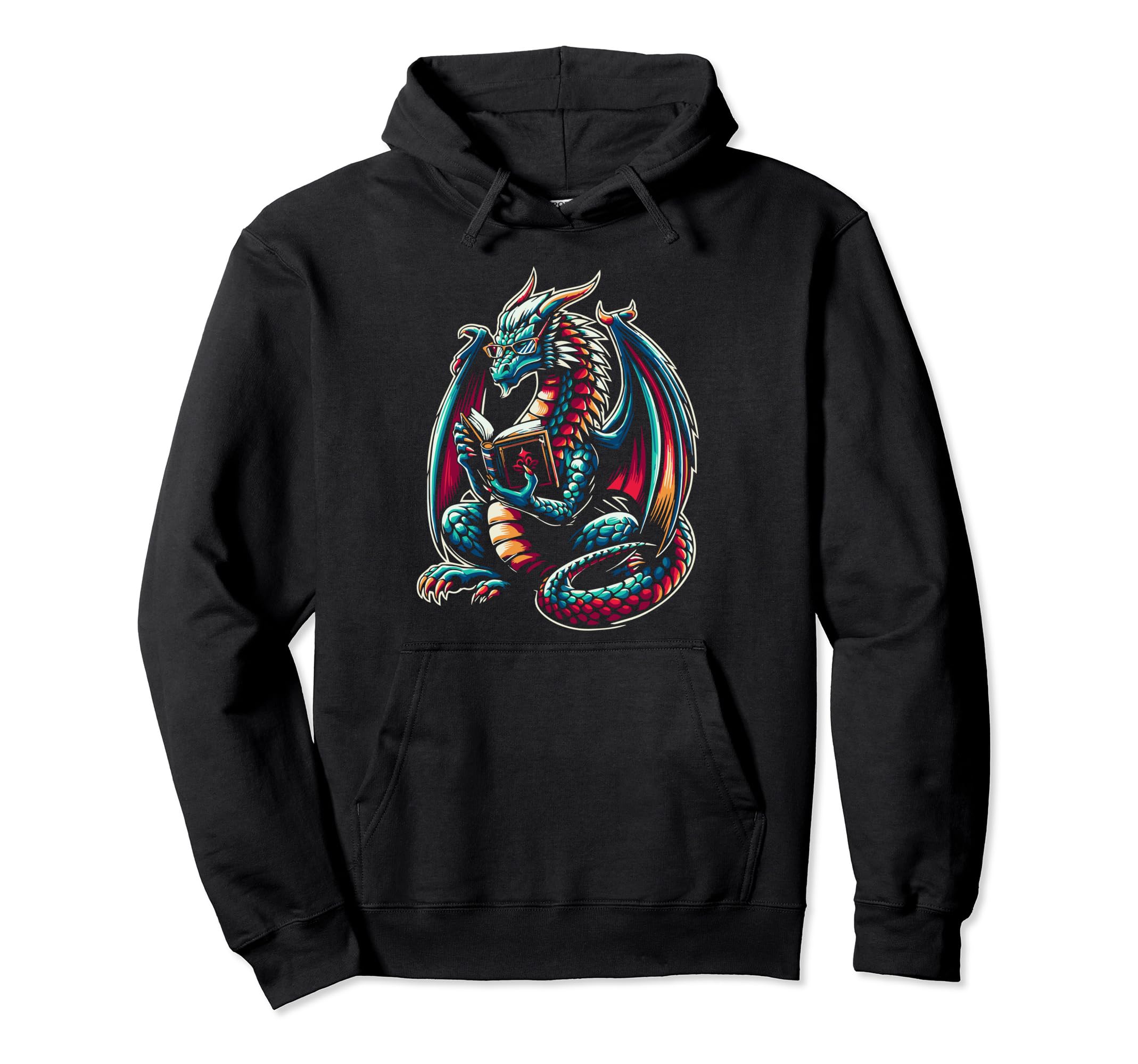 Dragon Reading Book Dragon Enthusiast Hoodie - Minimalist Print Unisex - T-Shirt, Sweatshirt, Hoodie