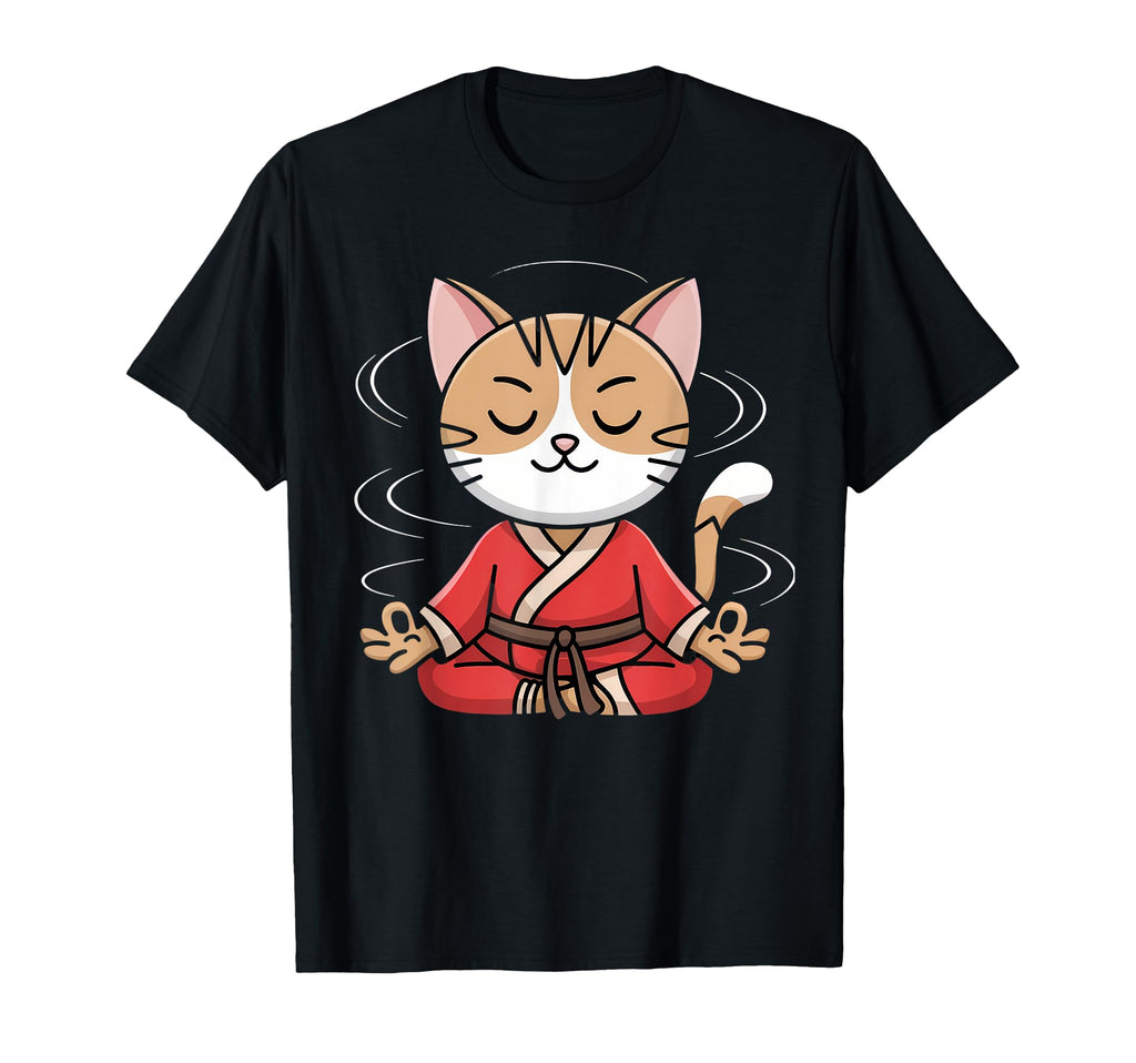 Zen Cat Meditation Kawaii Calm T-Shirt - Minimalist Print Unisex - T-Shirt, Sweatshirt, Hoodie
