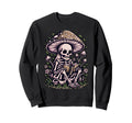 Floral Mushroom Skeleton Reading Book Sweatshirt - Streetwear Style Unisex - T-Shirt, Sweatshirt, Hoodie