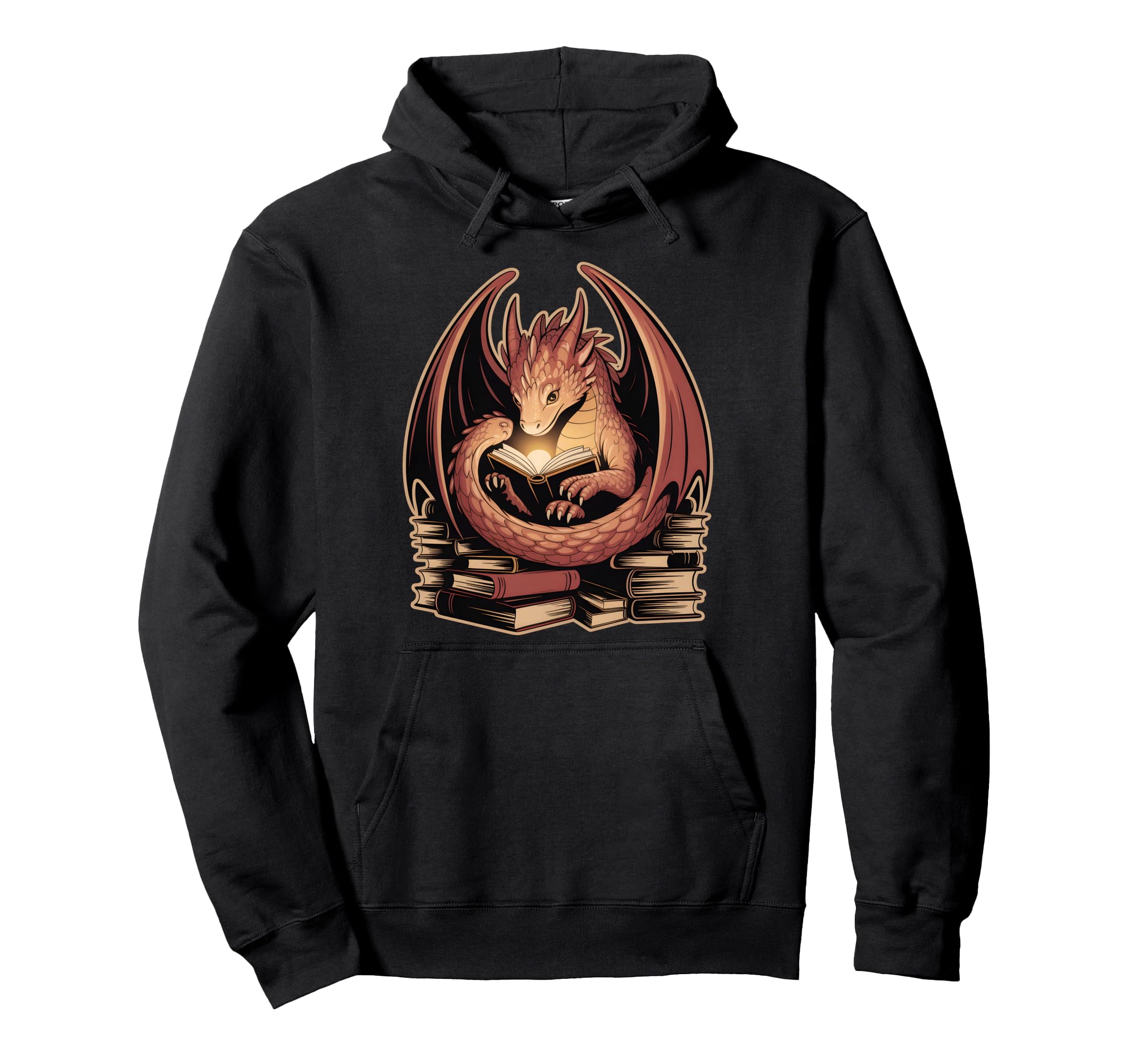 Dragon Reading Books Fantasy Book Hoodie - Fun Novelty Design for Adults - T-Shirt, Sweatshirt, Hoodie