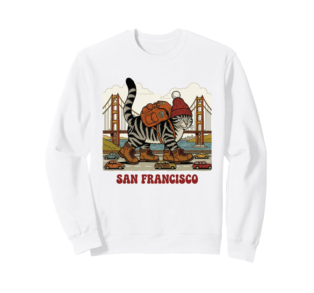 San Francisco Cat Golden Gates Bridge Sweatshirt - Streetwear Style Unisex - T-Shirt, Sweatshirt, Hoodie