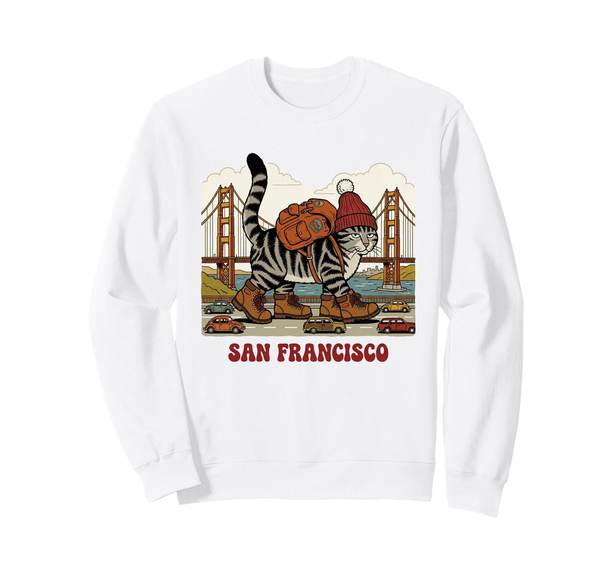 San Francisco Cat Golden Gates Bridge Sweatshirt - Streetwear Style Unisex - T-Shirt, Sweatshirt, Hoodie