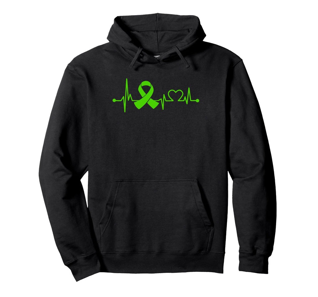 Green Ribbon Heartbeat Mental Health Hoodie - Unique Graphic Men Women - T-Shirt, Sweatshirt, Hoodie